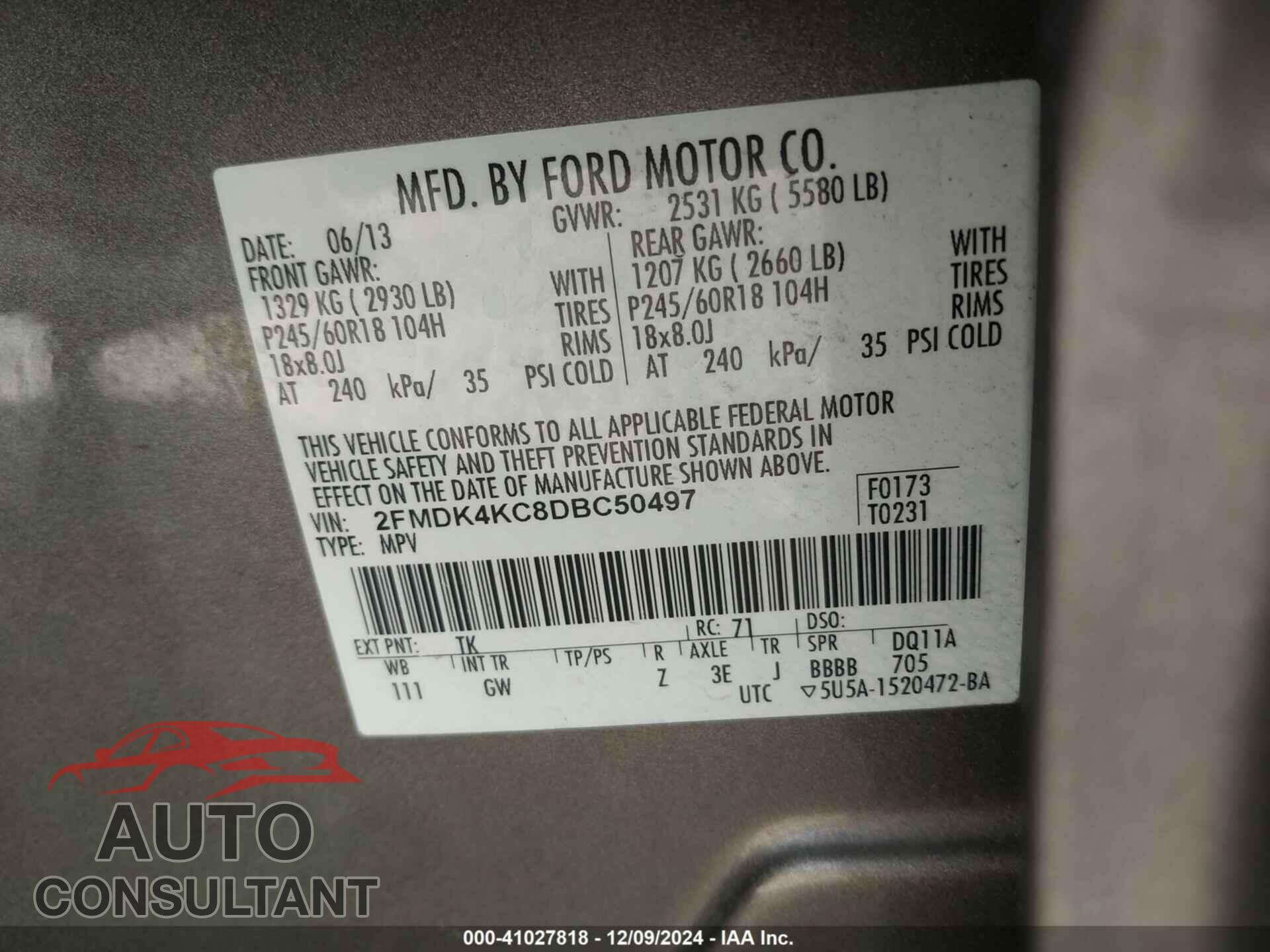 FORD EDGE 2013 - 2FMDK4KC8DBC50497