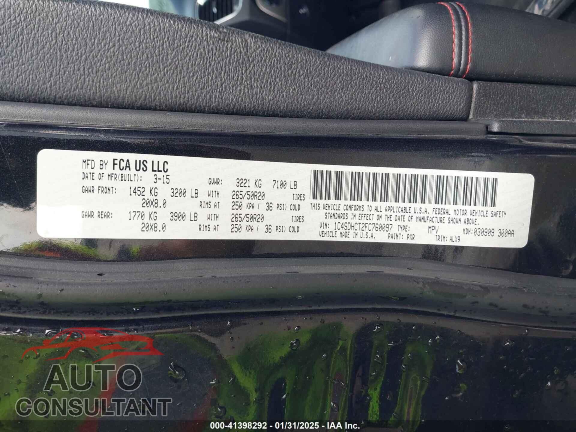 DODGE DURANGO 2015 - 1C4SDHCT2FC760097
