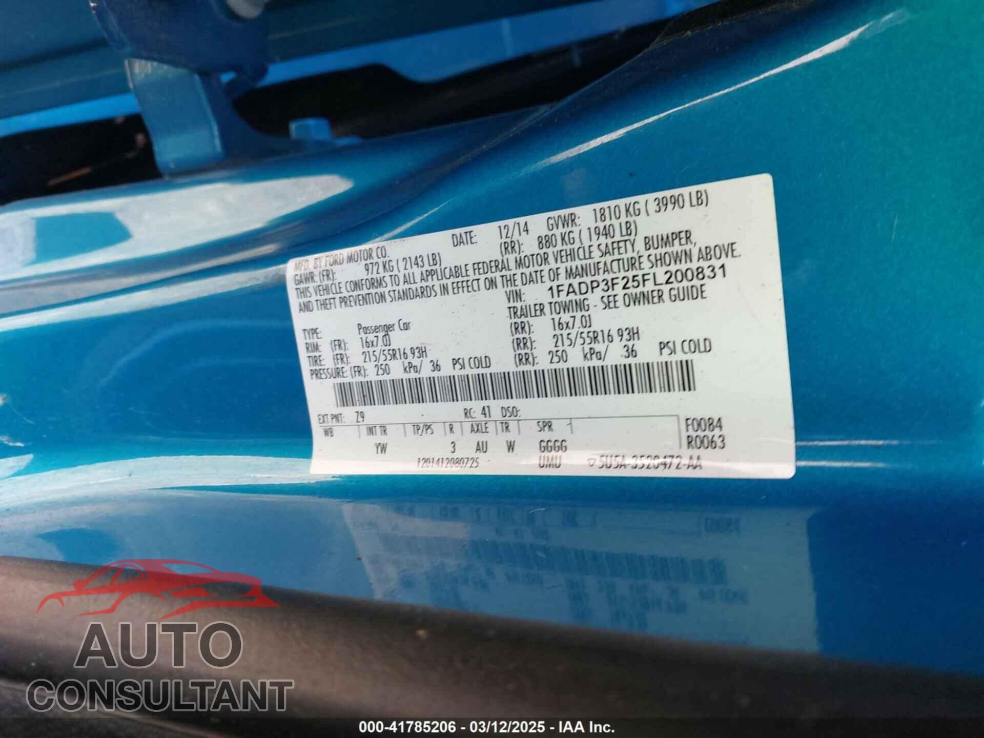 FORD FOCUS 2015 - 1FADP3F25FL200831