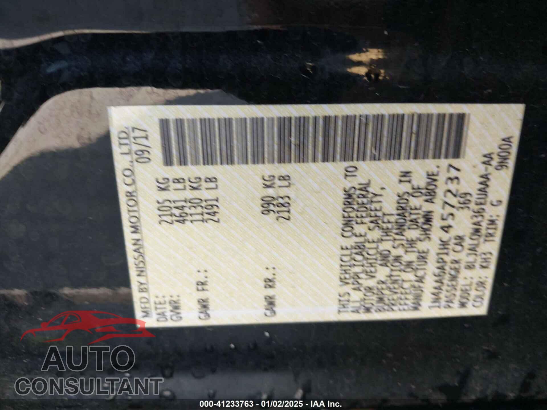 NISSAN MAXIMA 2017 - 1N4AA6AP1HC457237