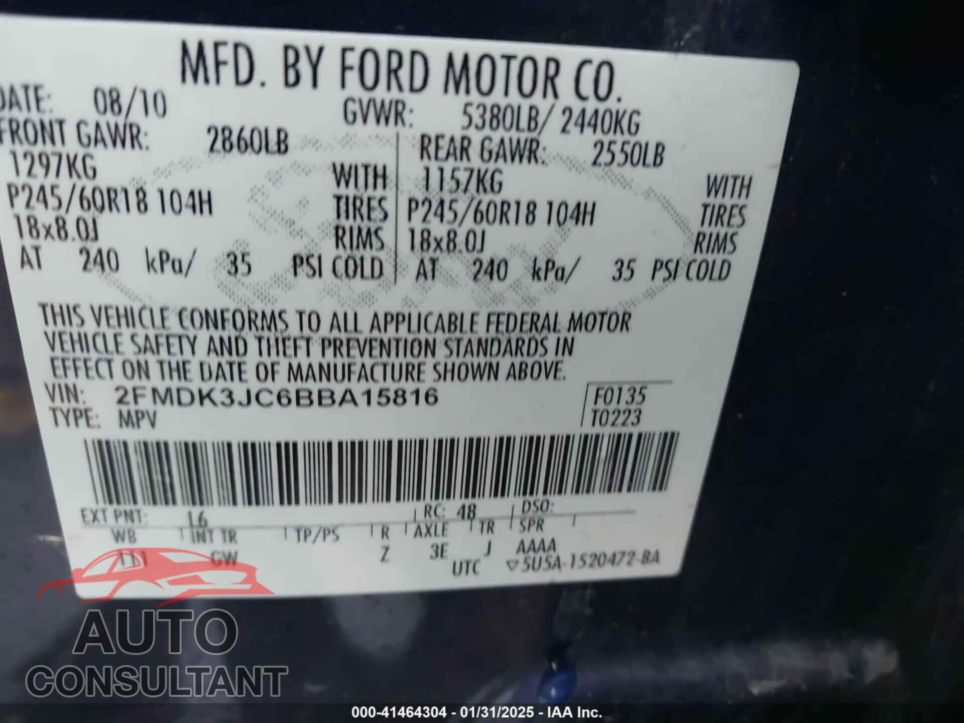 FORD EDGE 2011 - 2FMDK3JC6BBA15816