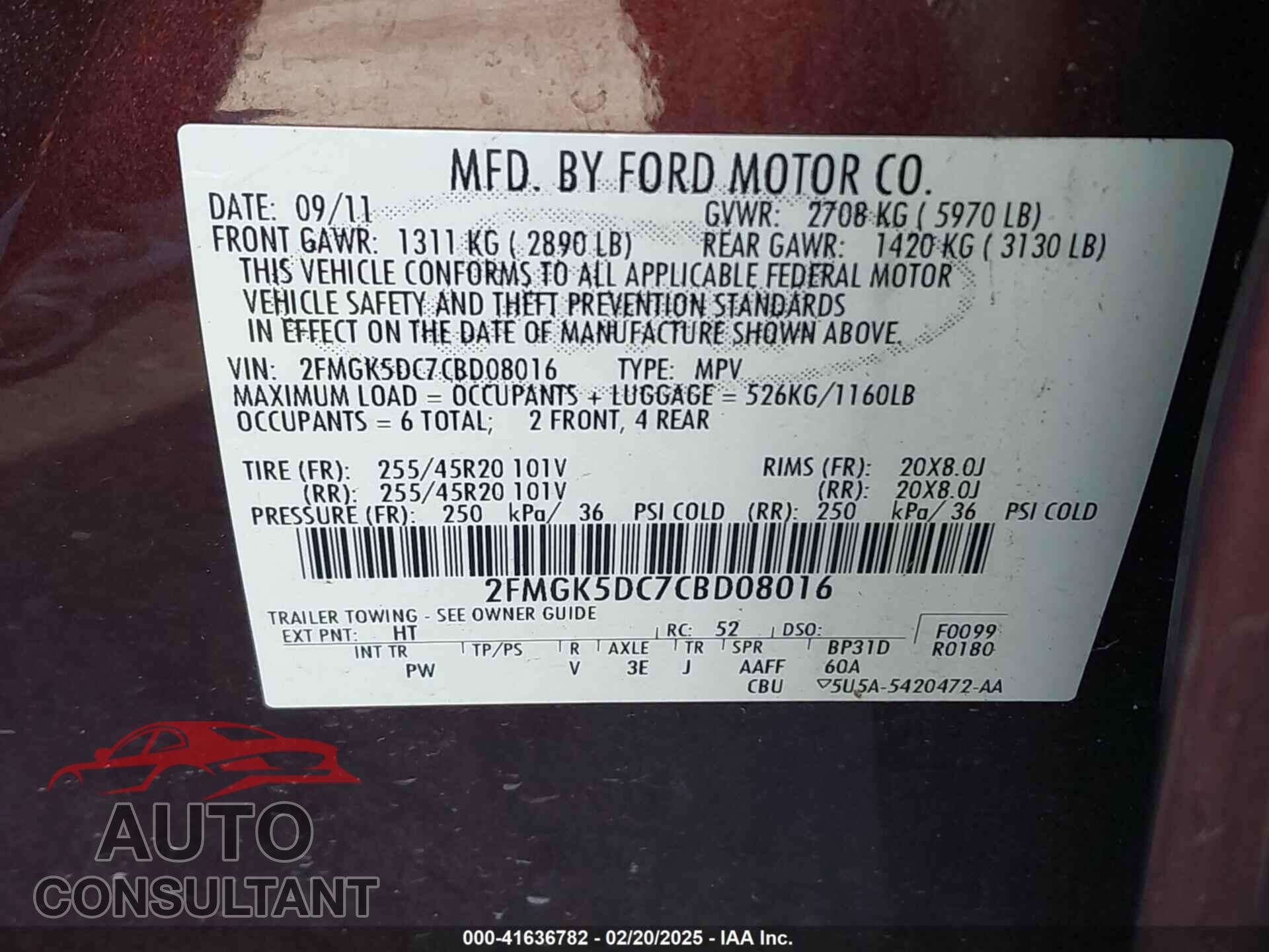 FORD FLEX 2012 - 2FMGK5DC7CBD08016