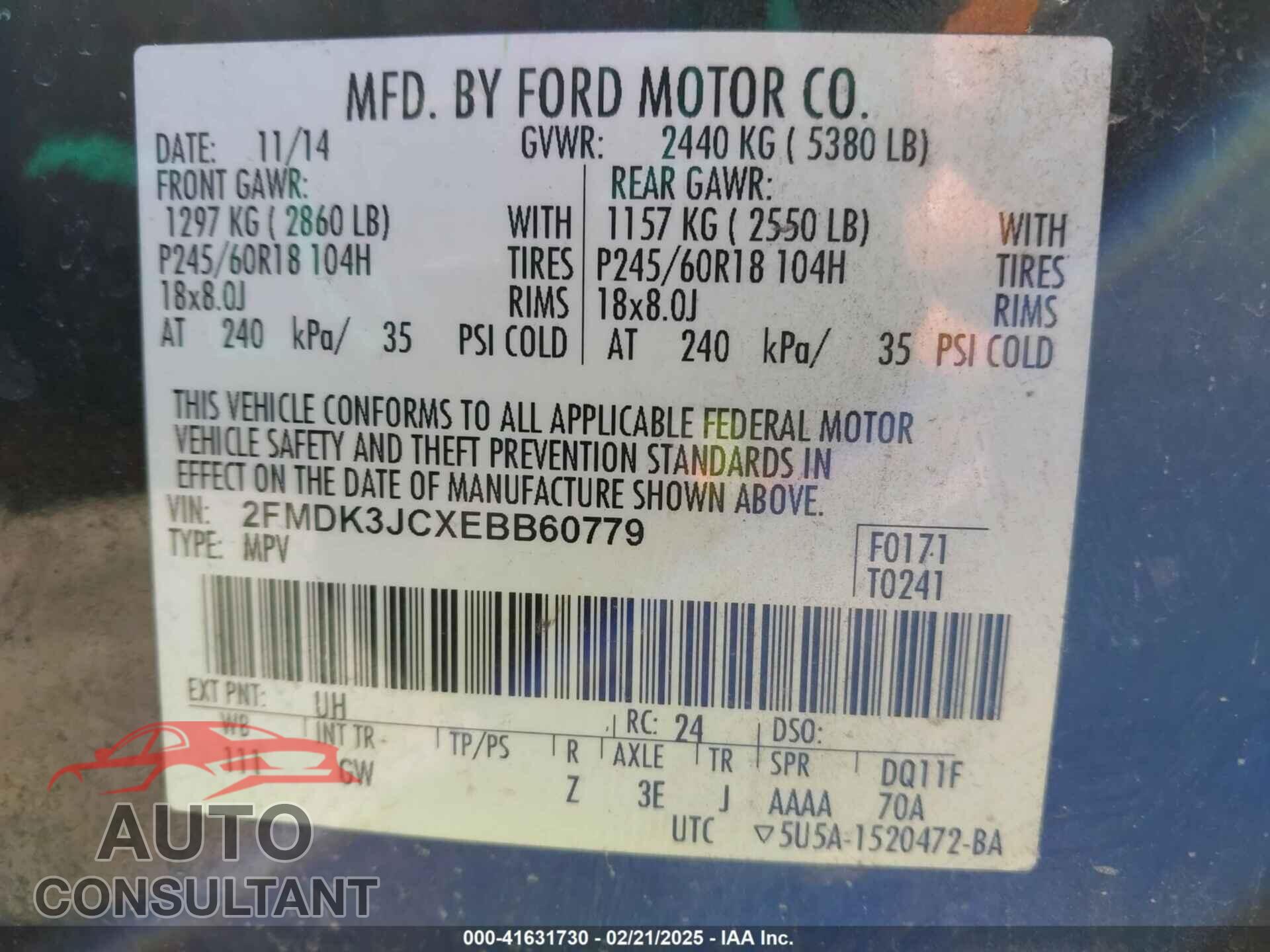 FORD EDGE 2014 - 2FMDK3JCXEBB60779
