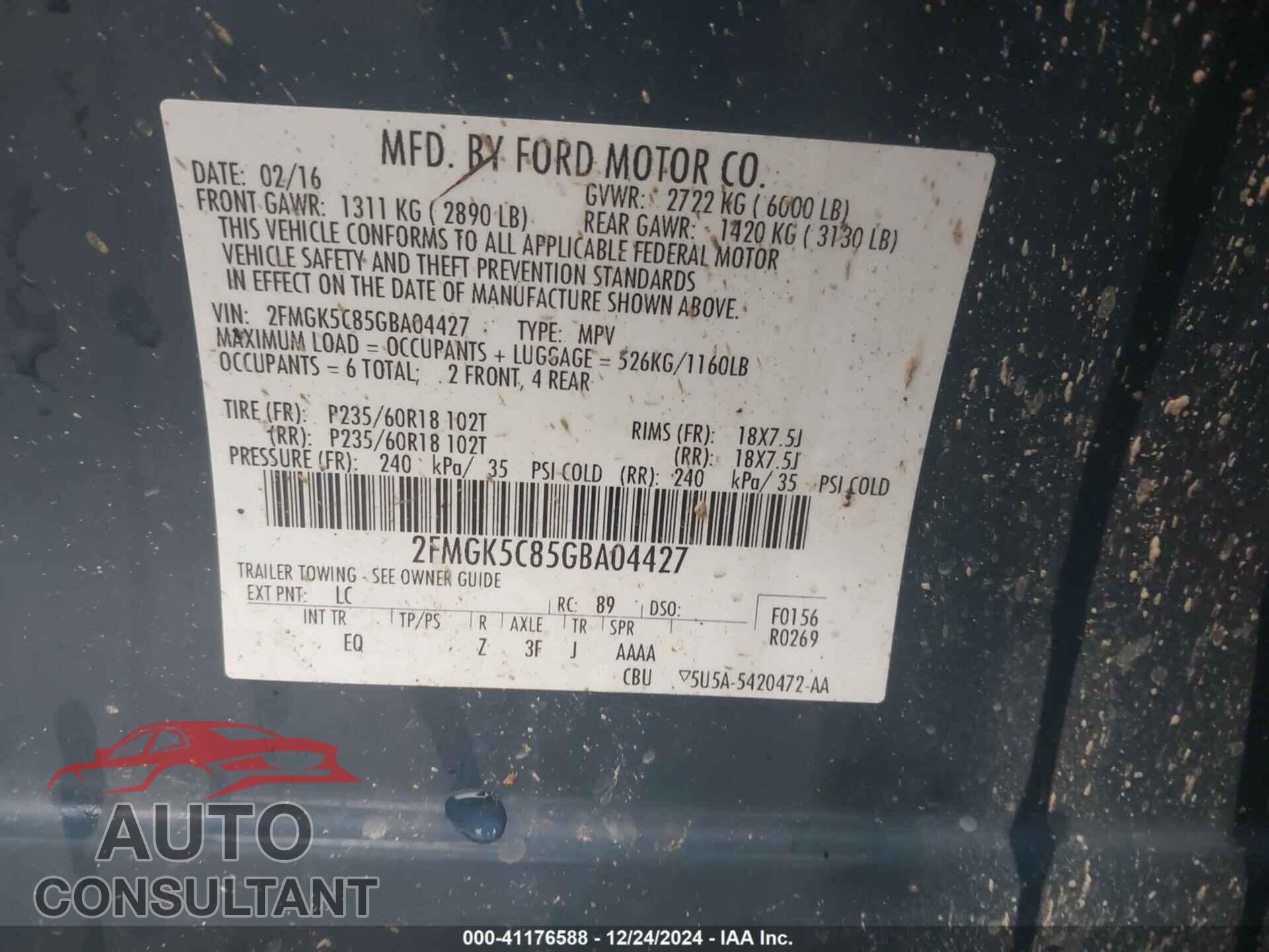 FORD FLEX 2016 - 2FMGK5C85GBA04427