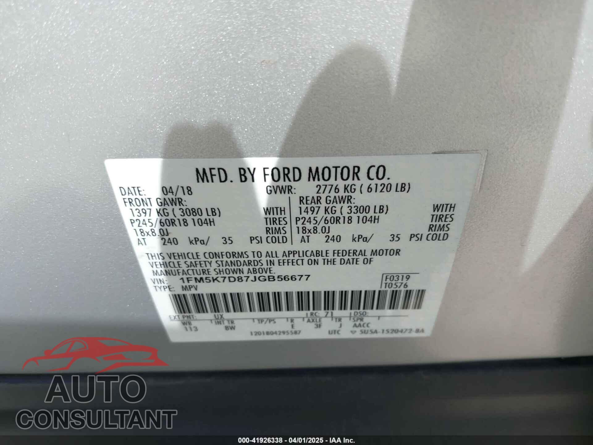 FORD EXPLORER 2018 - 1FM5K7D87JGB56677