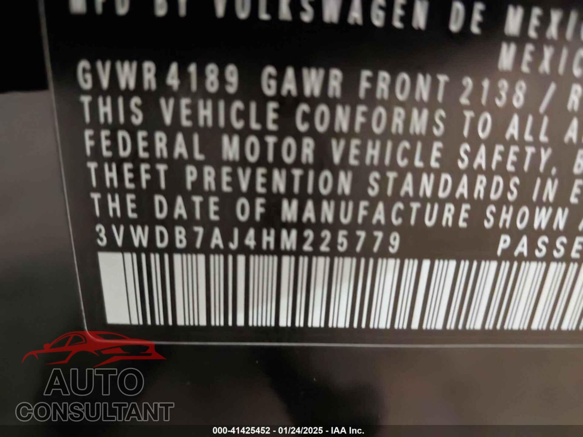 VOLKSWAGEN JETTA 2017 - 3VWDB7AJ4HM225779