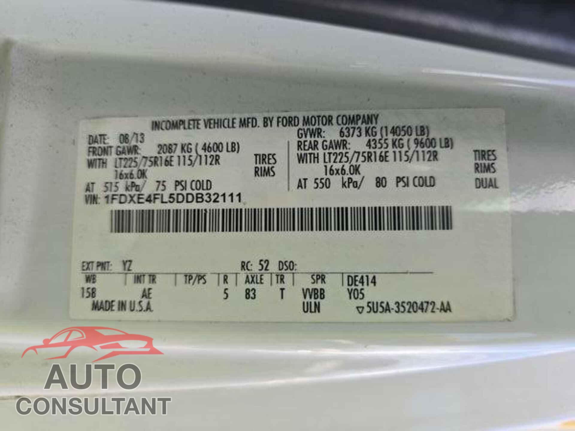 FORD E-450 CUTAWAY 2013 - 1FDXE4FL5DDB32111