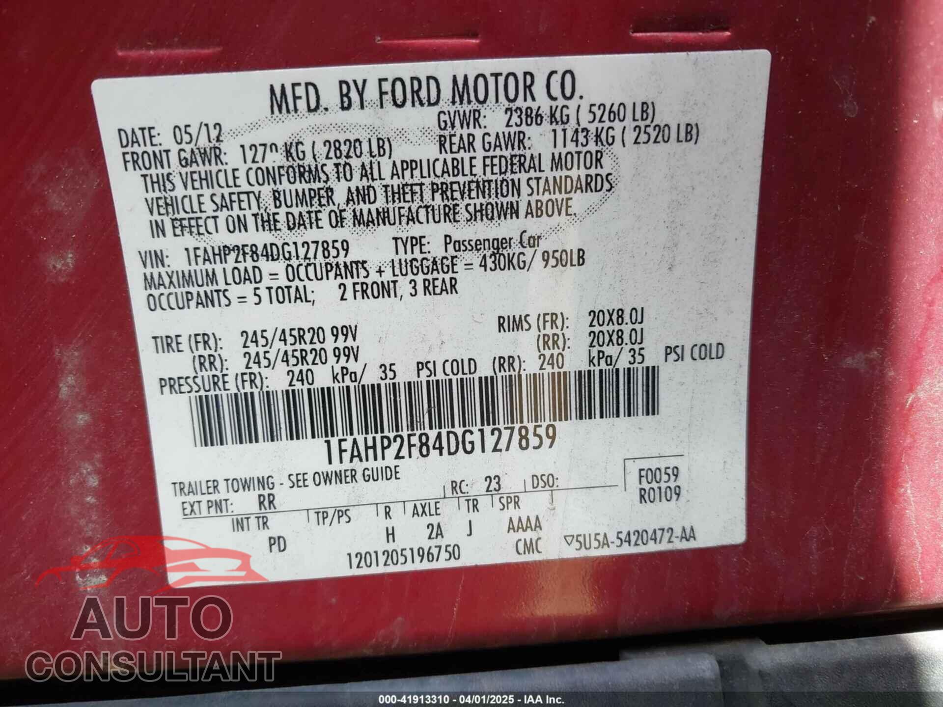 FORD TAURUS 2013 - 1FAHP2F84DG127859
