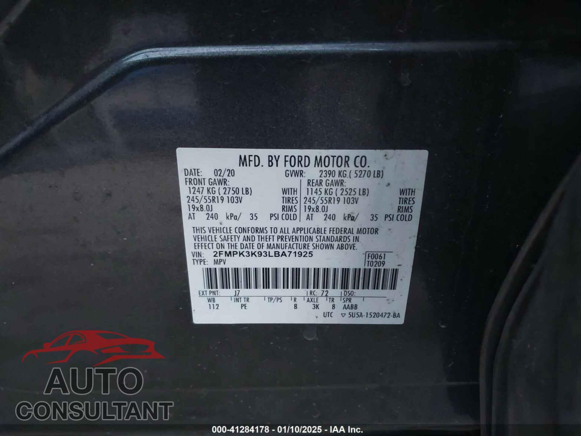 FORD EDGE 2020 - 2FMPK3K93LBA71925
