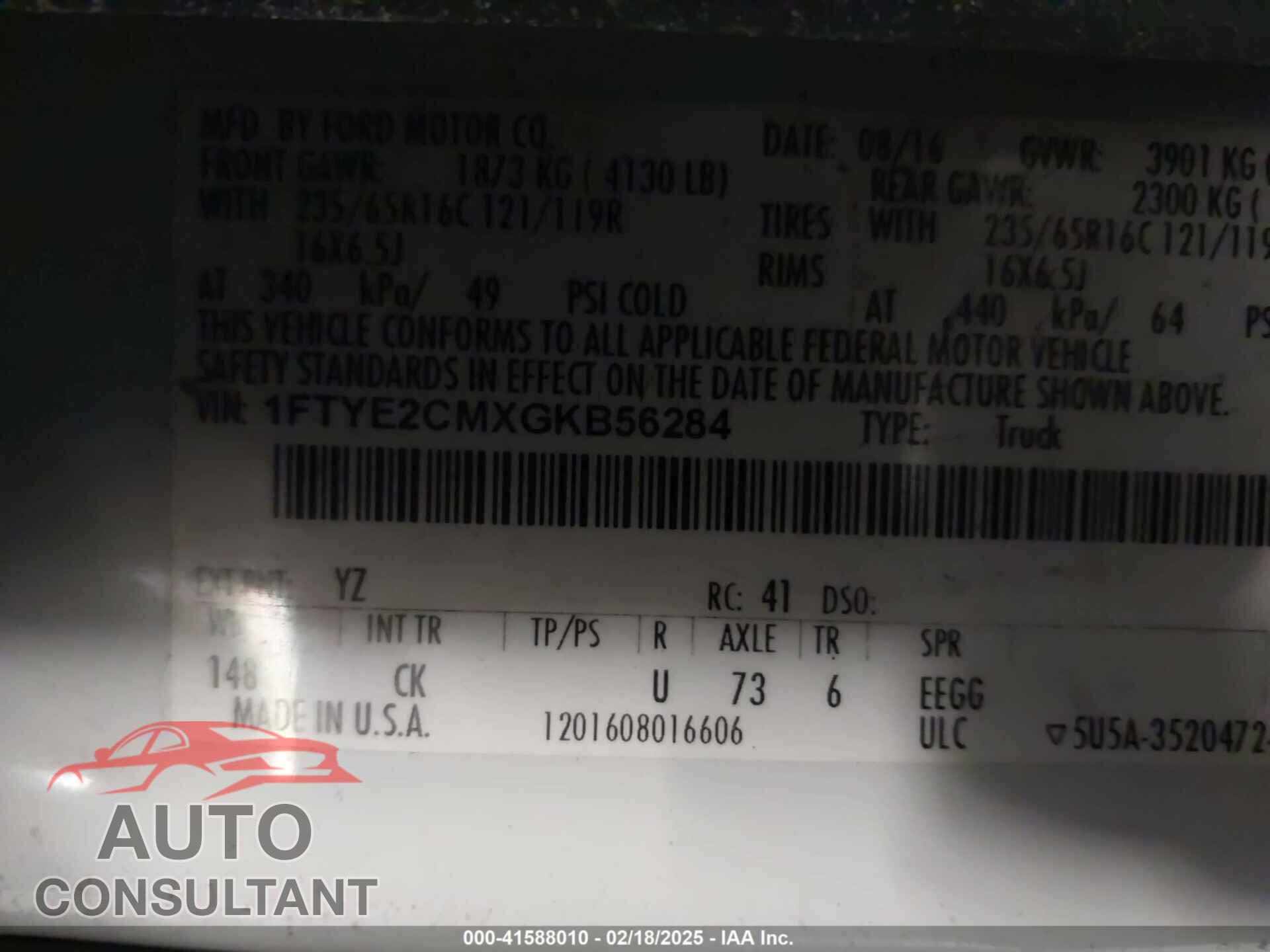 FORD TRANSIT-150 2016 - 1FTYE2CMXGKB56284
