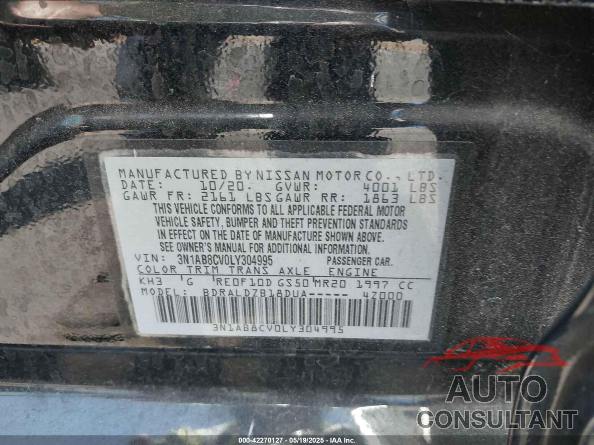 NISSAN SENTRA 2020 - 3N1AB8CV0LY304995