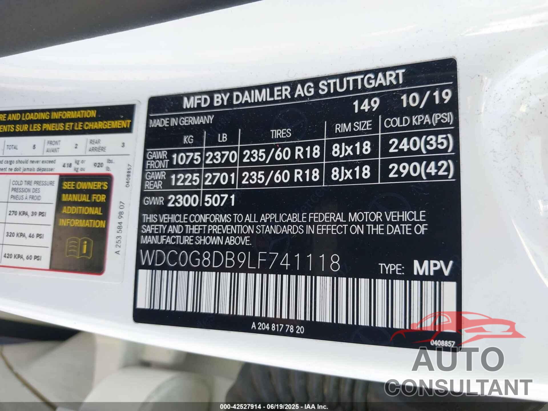 MERCEDES-BENZ GLC 300 2020 - WDC0G8DB9LF741118