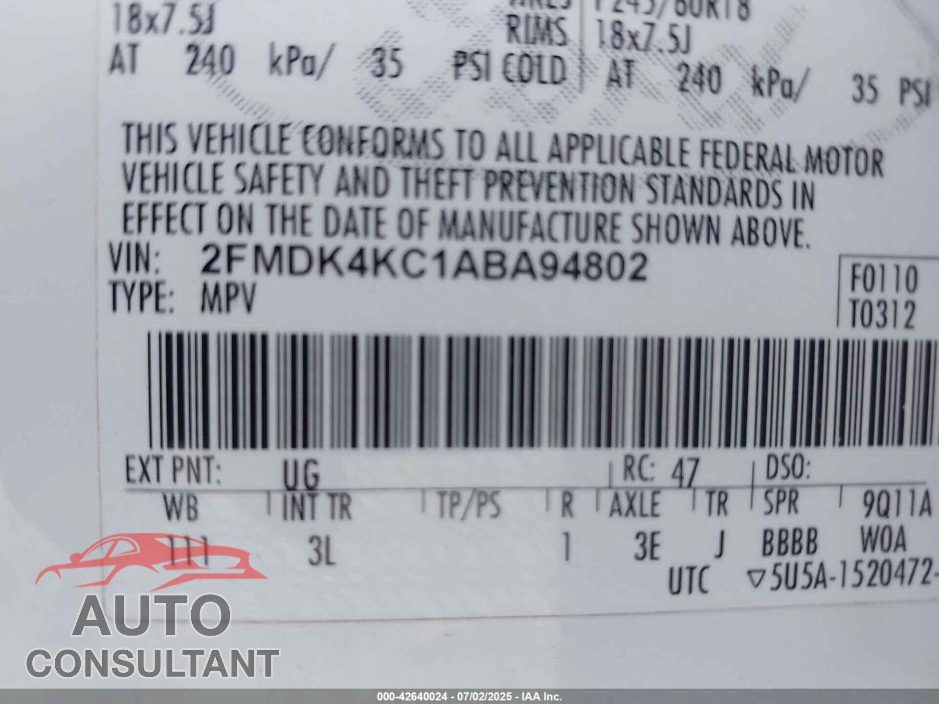 FORD EDGE 2010 - 2FMDK4KC1ABA94802