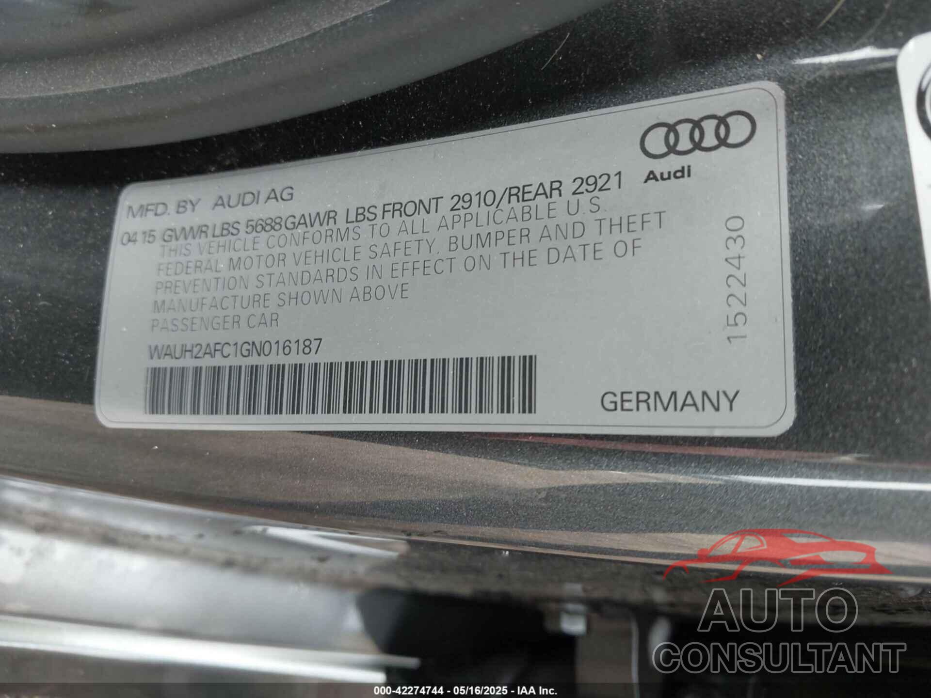 AUDI S6 2016 - WAUH2AFC1GN016187