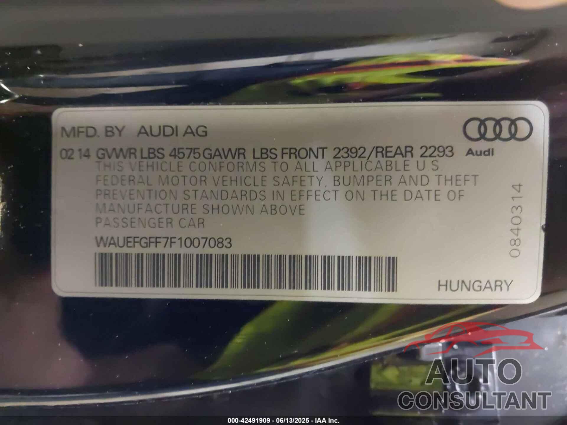 AUDI A3 2015 - WAUEFGFF7F1007083