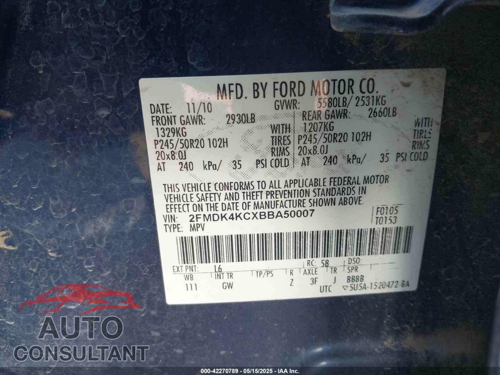 FORD EDGE 2011 - 2FMDK4KCXBBA50007