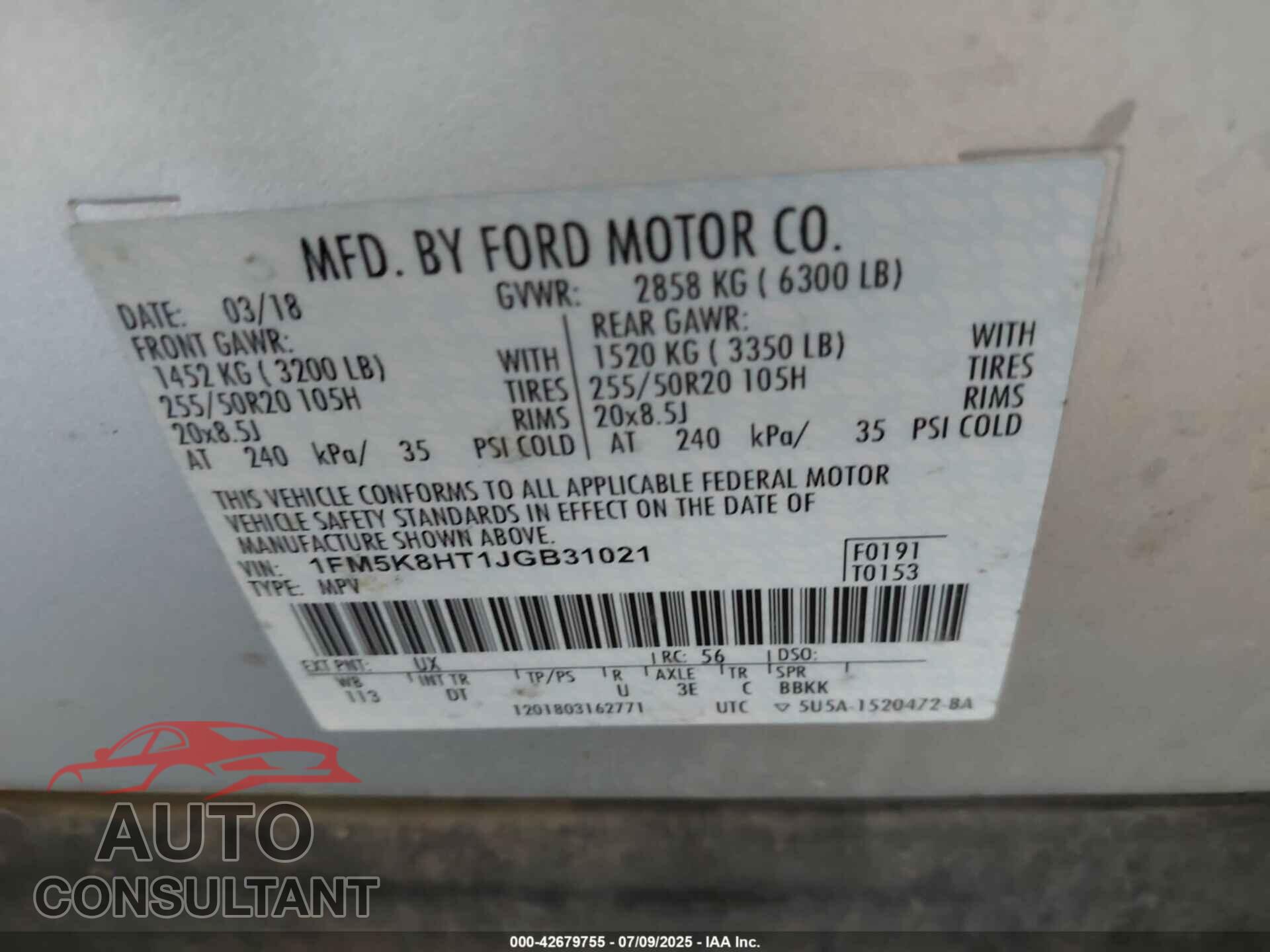 FORD EXPLORER 2018 - 1FM5K8HT1JGB31021
