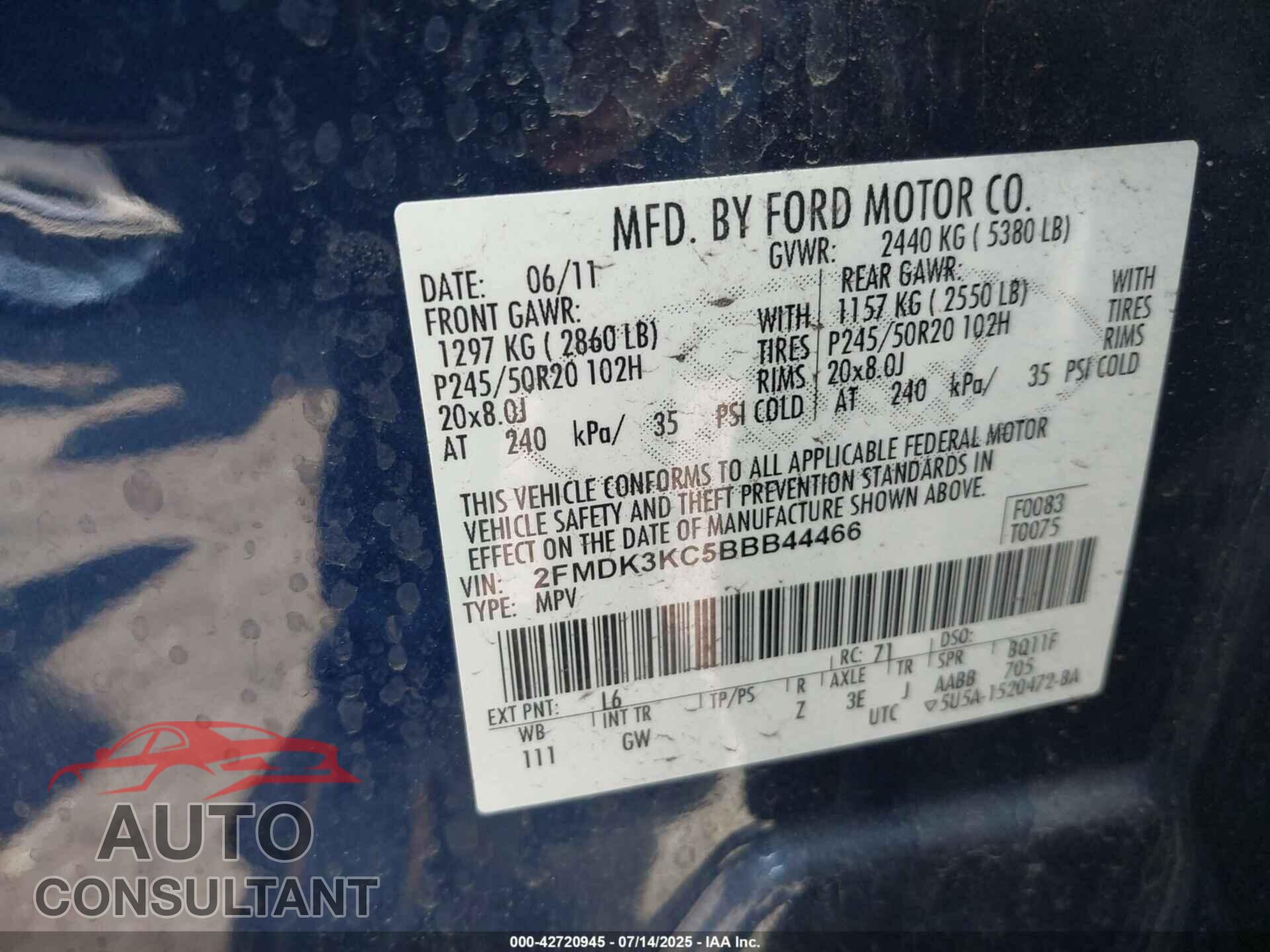 FORD EDGE 2011 - 2FMDK3KC5BBB44466