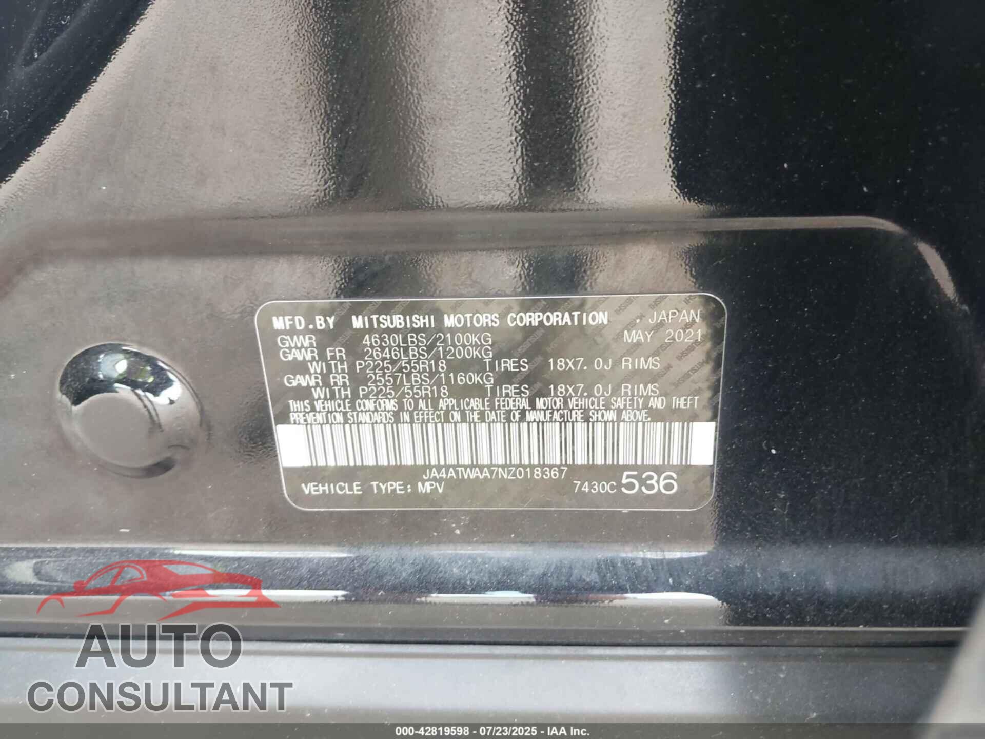 MITSUBISHI ECLIPSE CROSS 2022 - JA4ATWAA7NZ018367