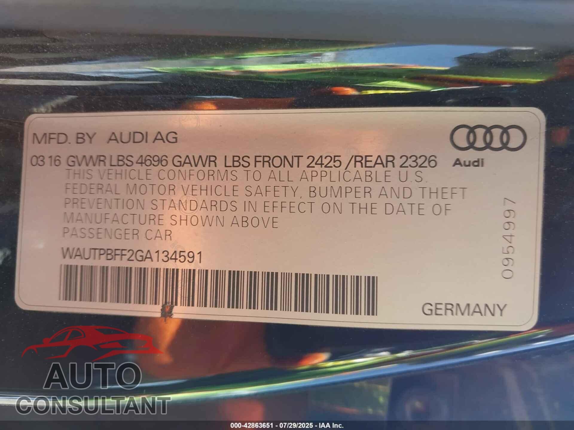 AUDI A3 E-TRON 2016 - WAUTPBFF2GA134591