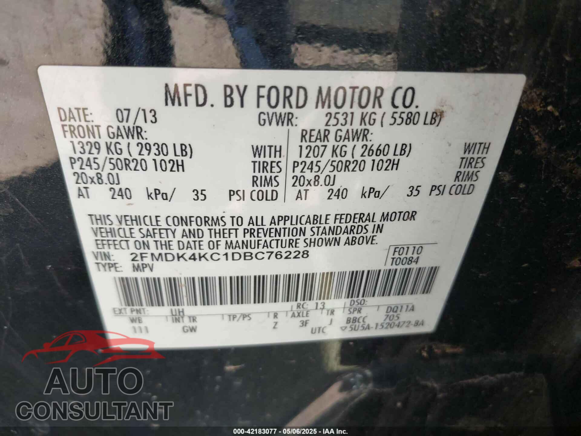 FORD EDGE 2013 - 2FMDK4KC1DBC76228
