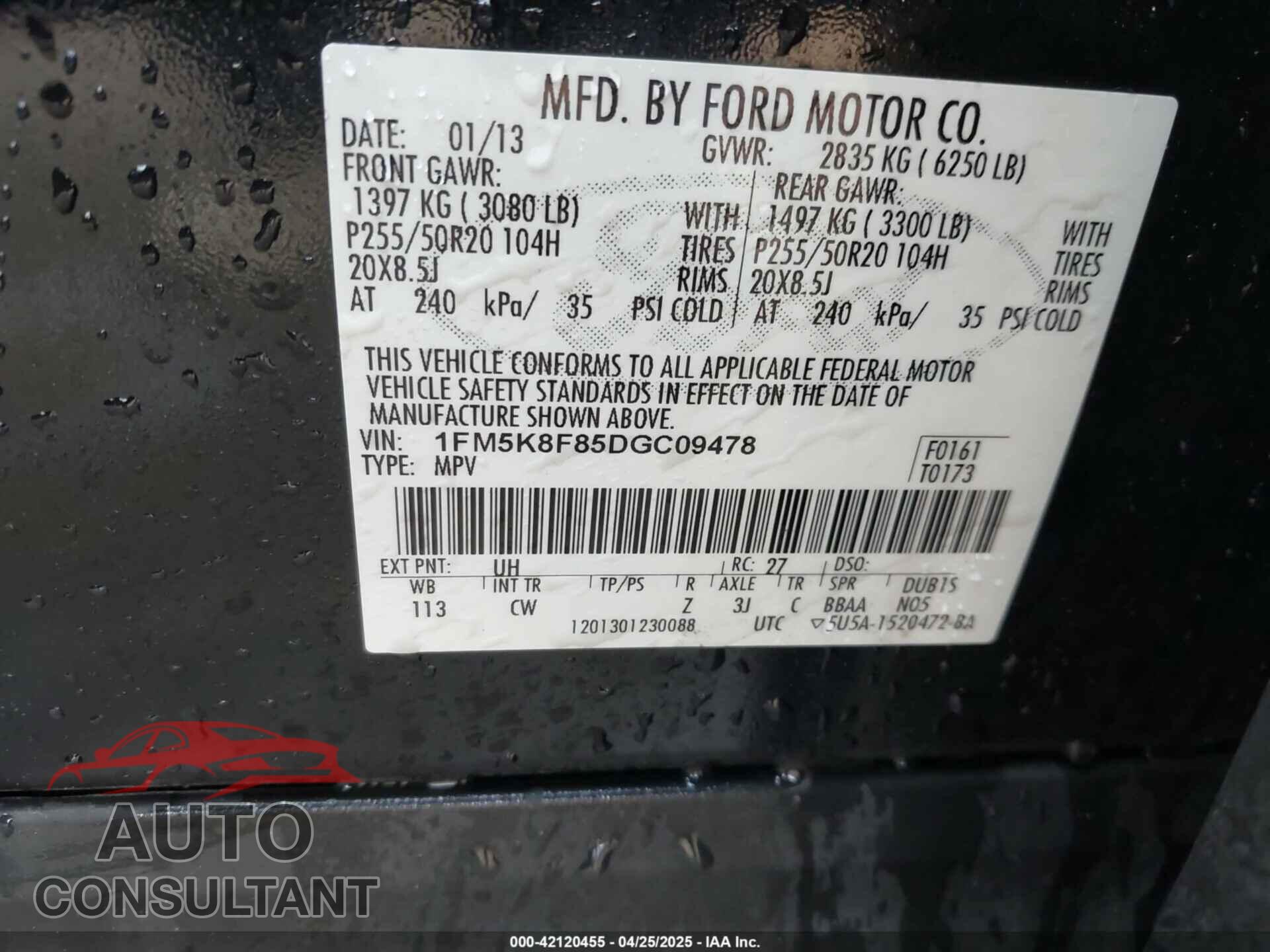 FORD EXPLORER 2013 - 1FM5K8F85DGC09478