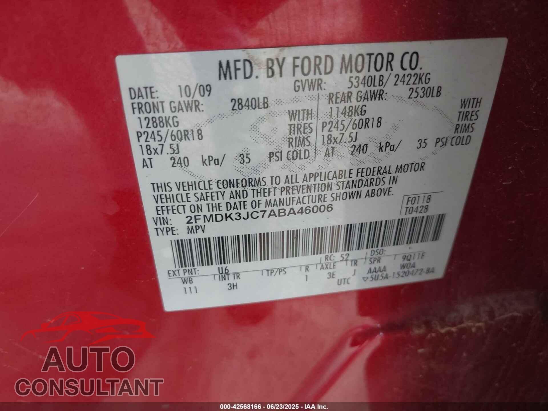FORD EDGE 2010 - 2FMDK3JC7ABA46006