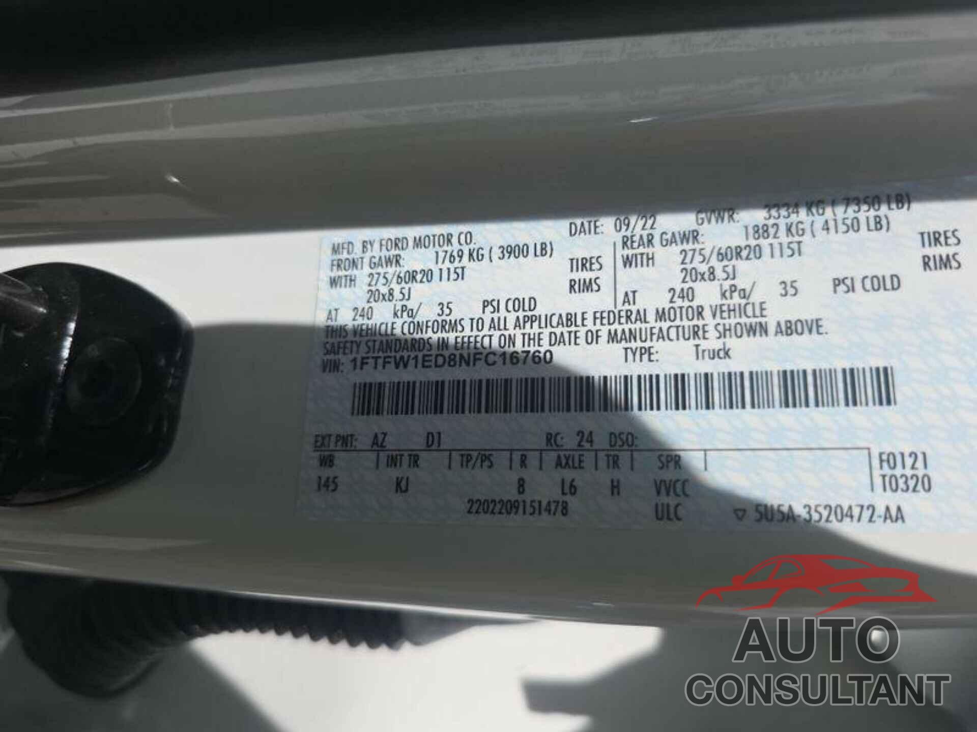 FORD F150 2022 - 1FTFW1ED8NFC16760