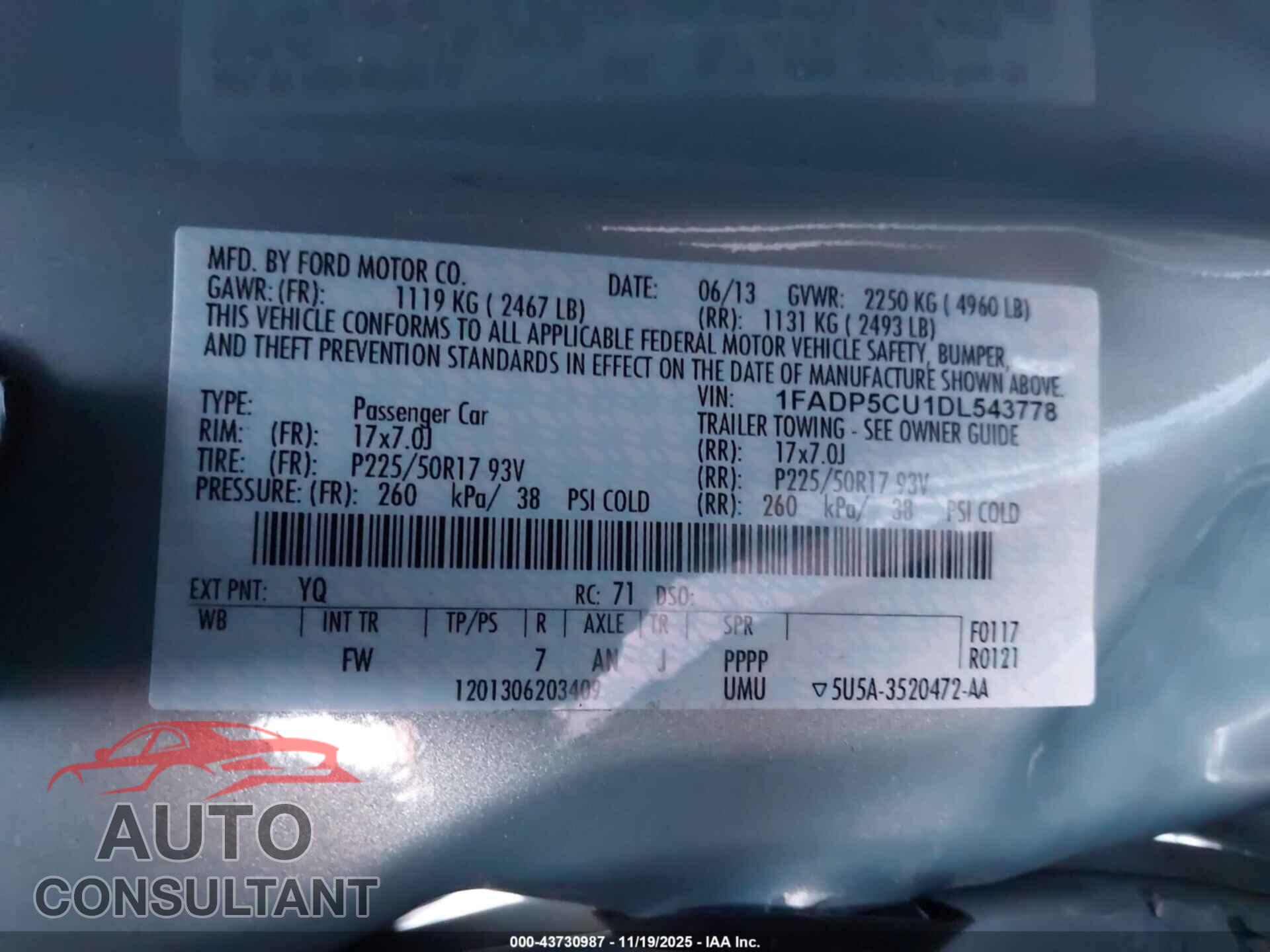 FORD C-MAX ENERGI 2013 - 1FADP5CU1DL543778