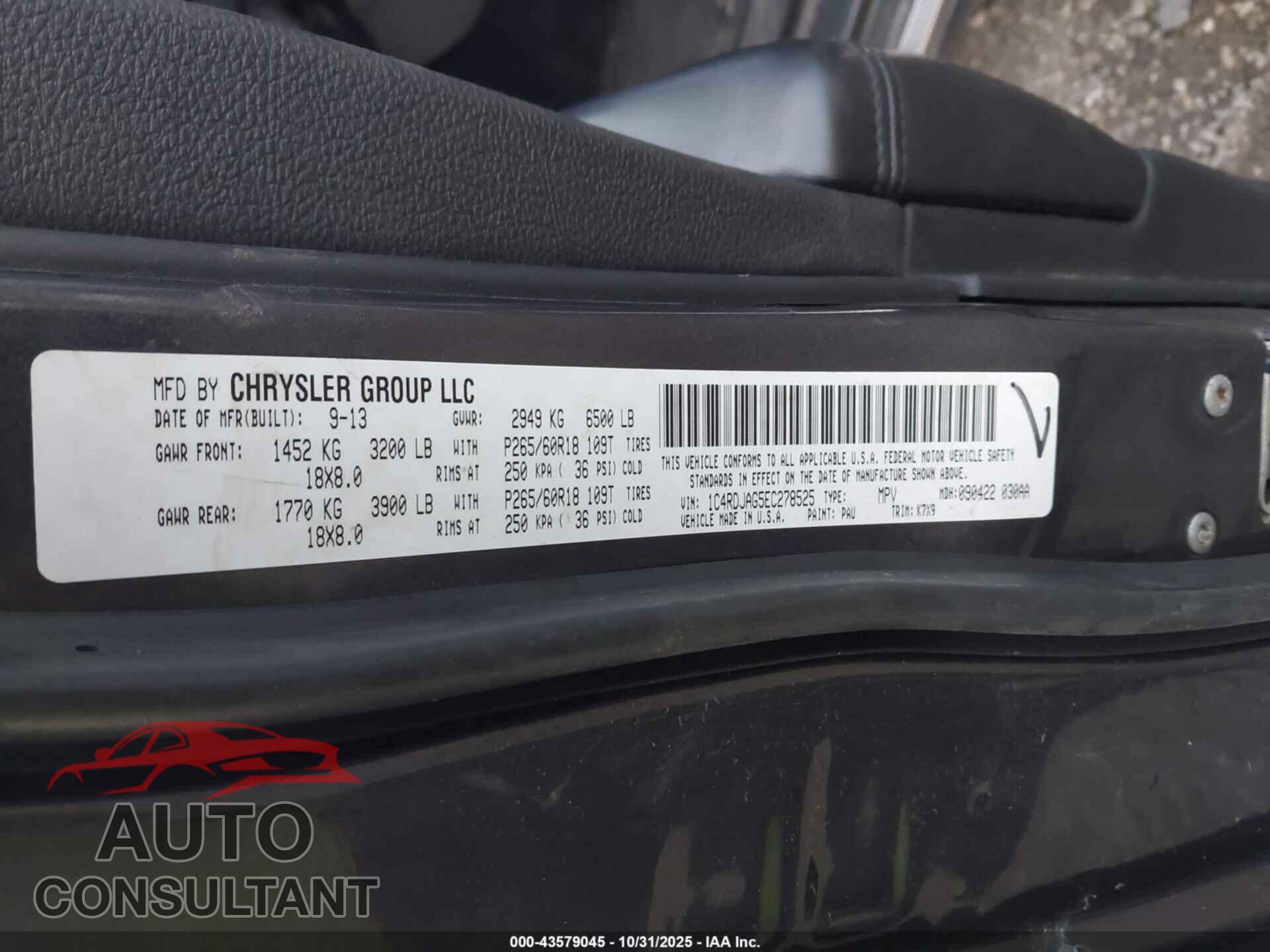 DODGE DURANGO 2014 - 1C4RDJAG5EC278525