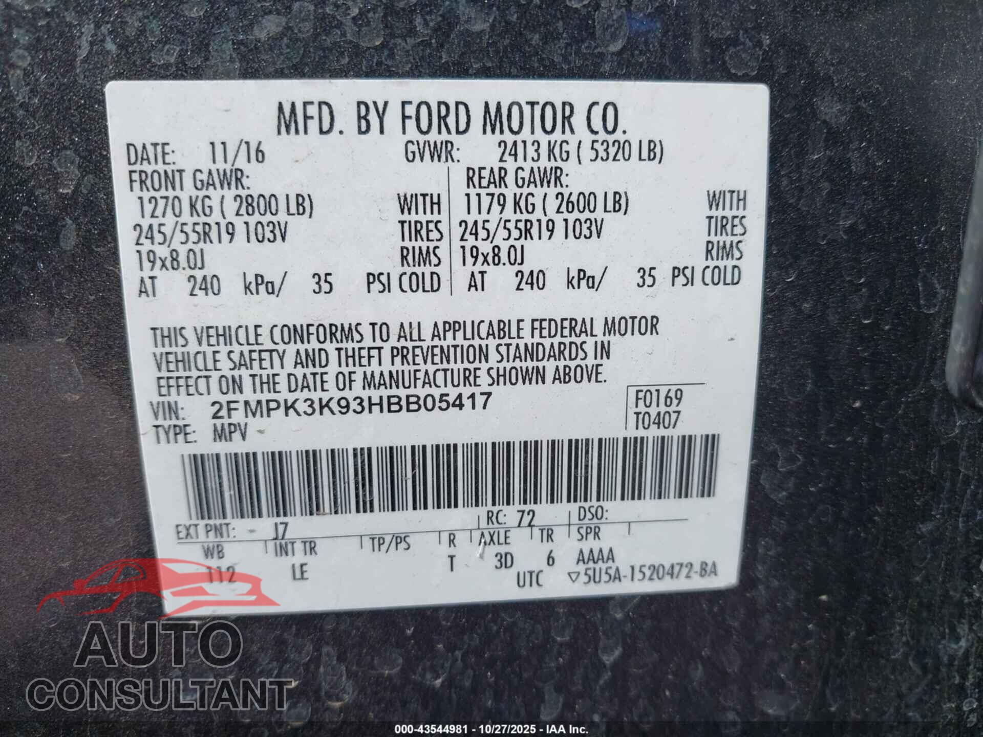 FORD EDGE 2017 - 2FMPK3K93HBB05417