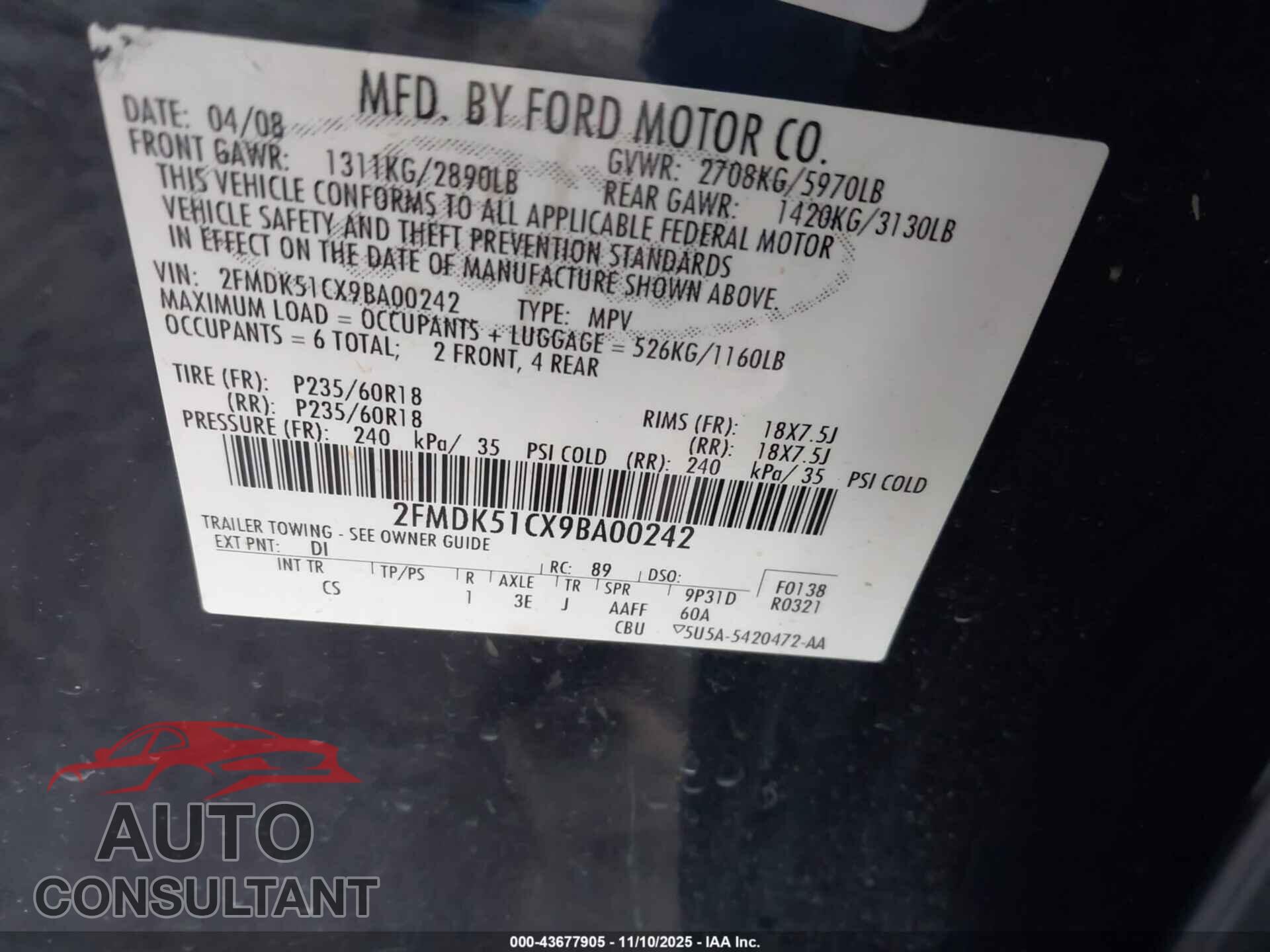 FORD FLEX 2009 - 2FMDK51CX9BA00242