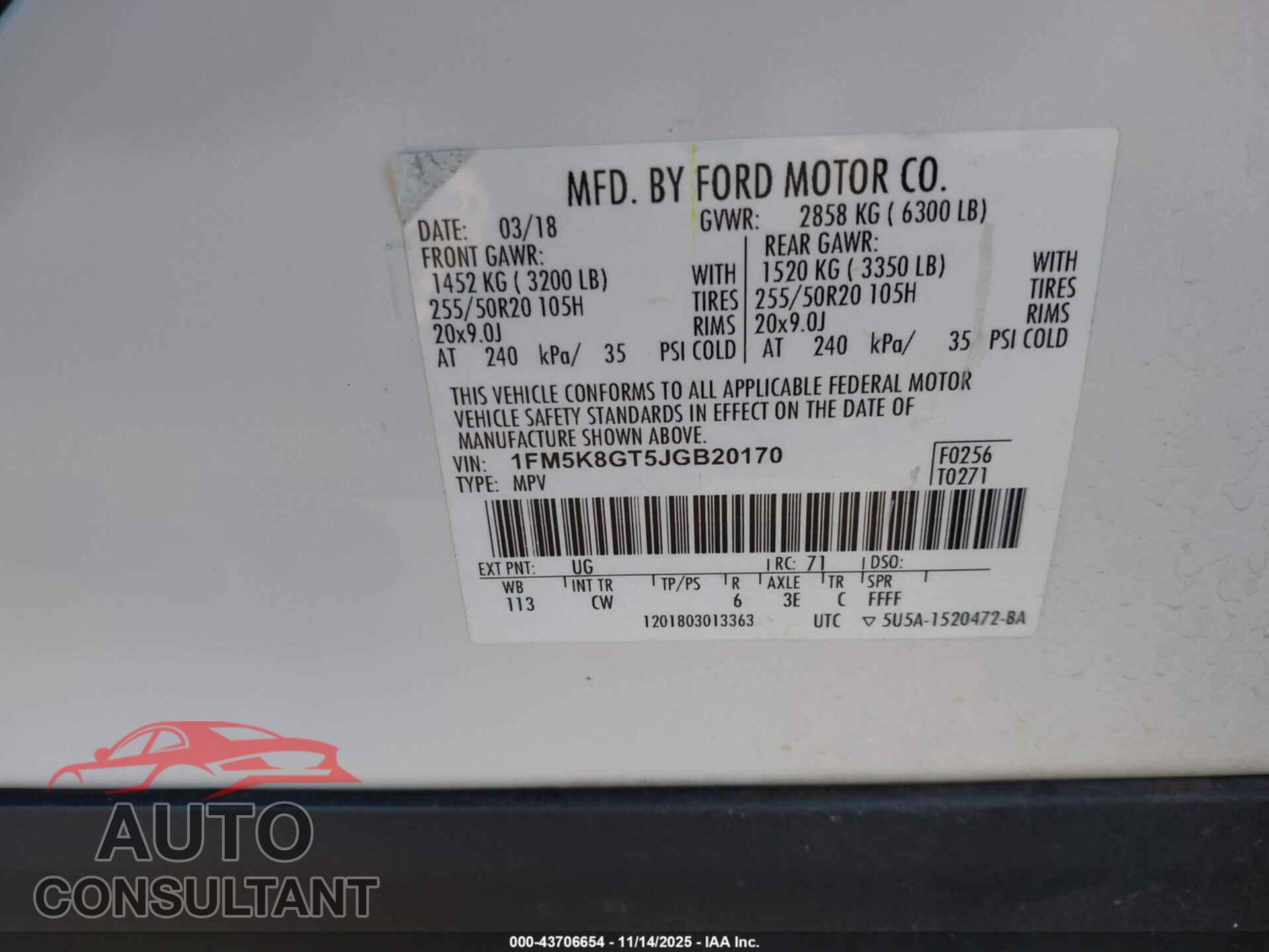 FORD EXPLORER 2018 - 1FM5K8GT5JGB20170