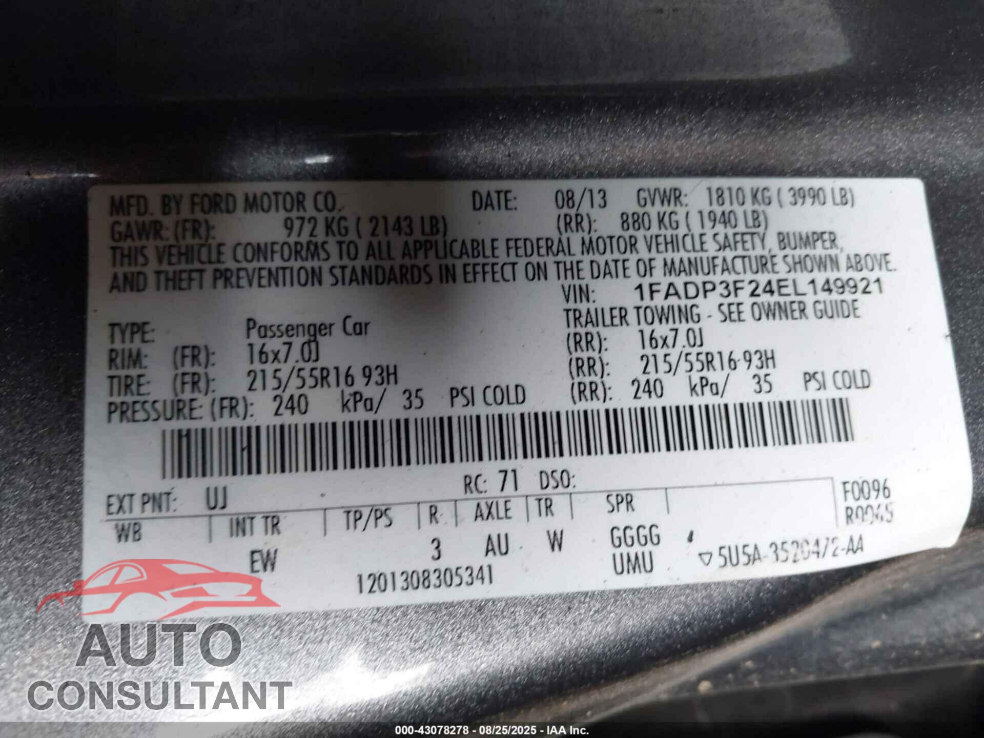 FORD FOCUS 2014 - 1FADP3F24EL149921