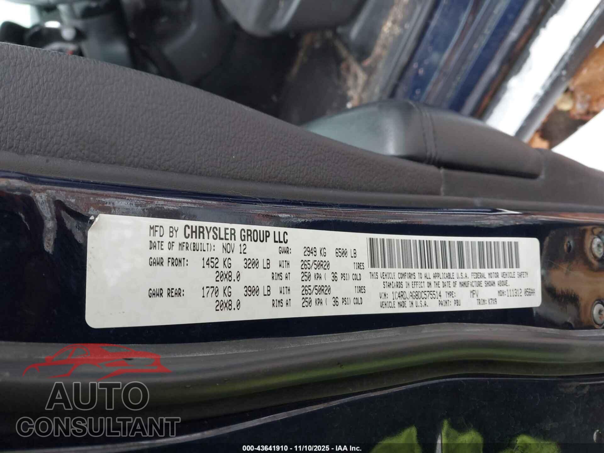 DODGE DURANGO 2013 - 1C4RDJAG8DC575514