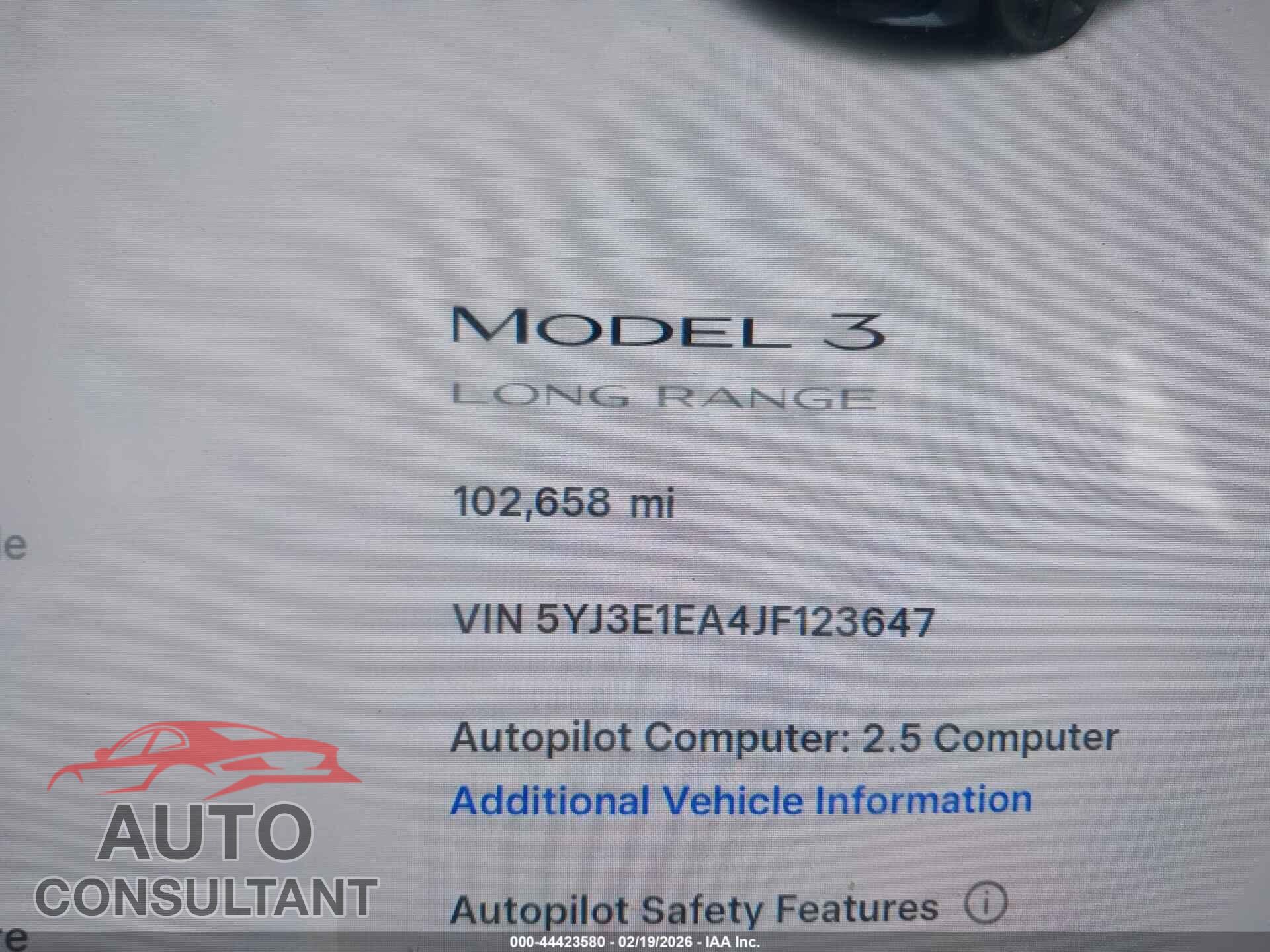 TESLA MODEL 3 2018 - 5YJ3E1EA4JF123647