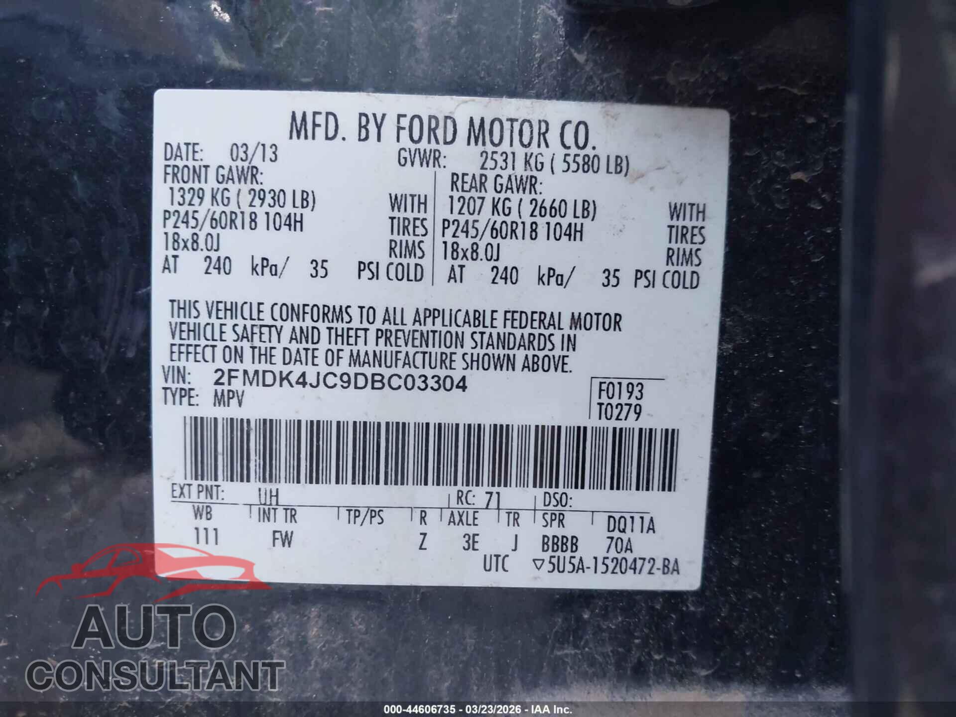FORD EDGE 2013 - 2FMDK4JC9DBC03304