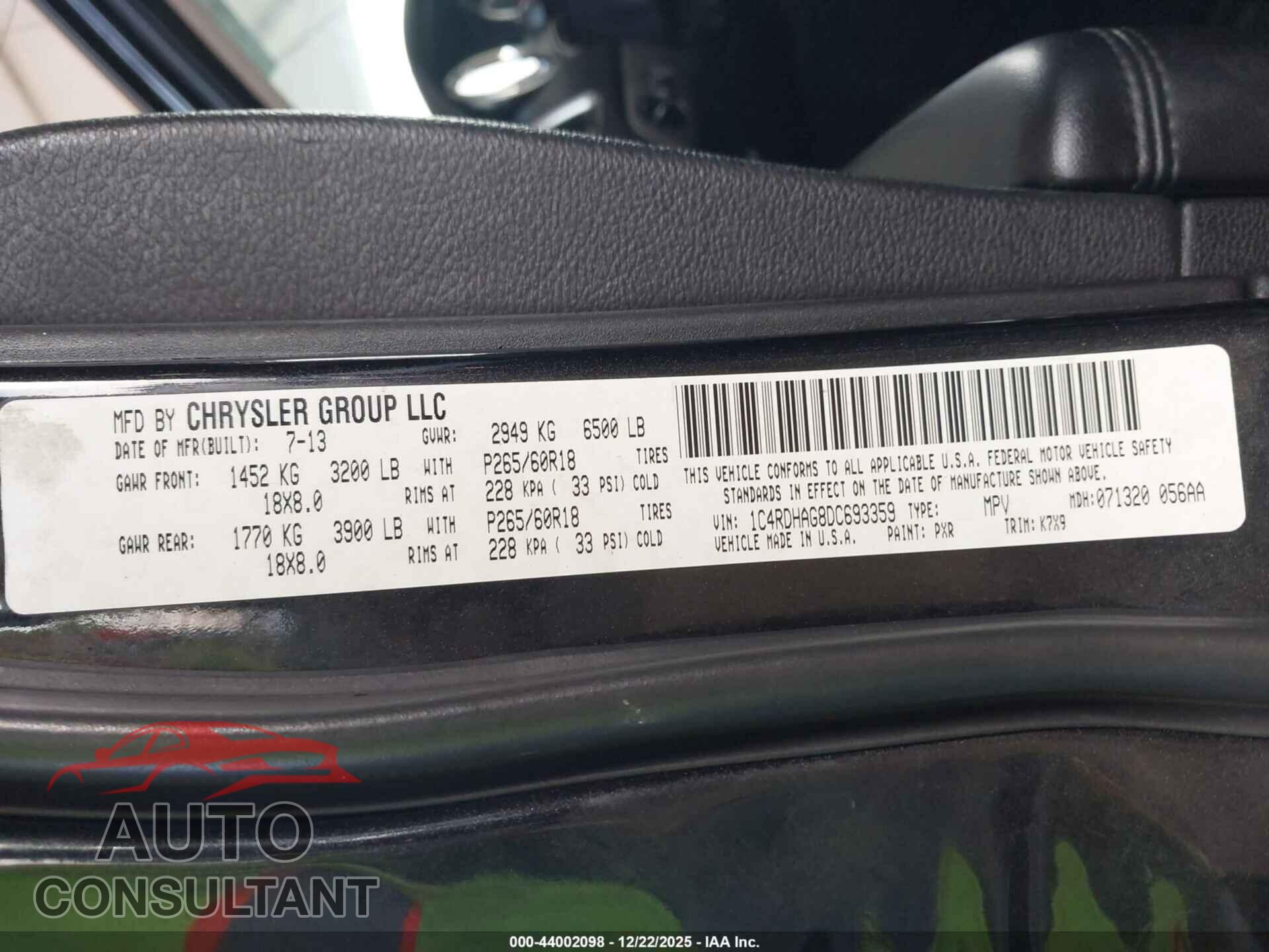 DODGE DURANGO 2013 - 1C4RDHAG8DC693359