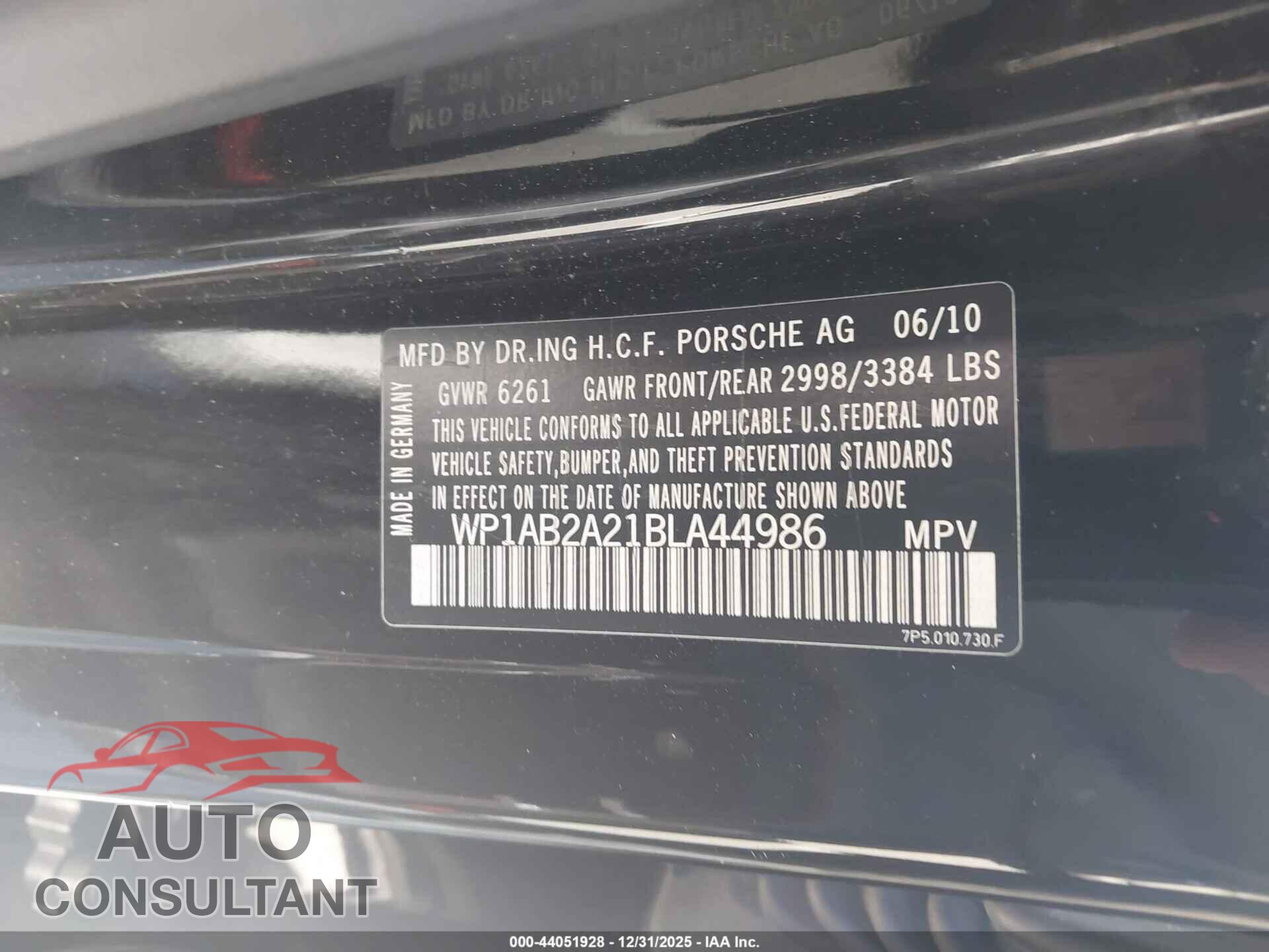 PORSCHE CAYENNE 2011 - WP1AB2A21BLA44986