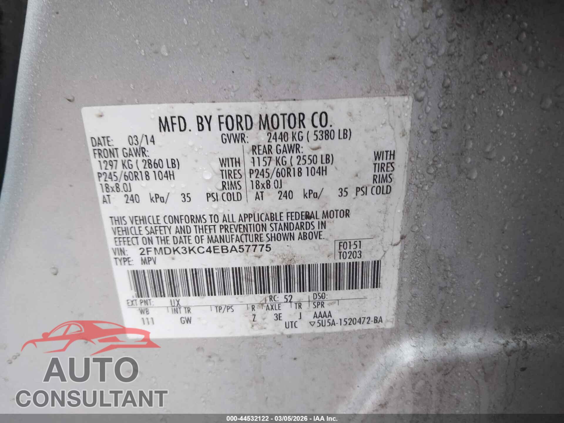 FORD EDGE 2014 - 2FMDK3KC4EBA57775