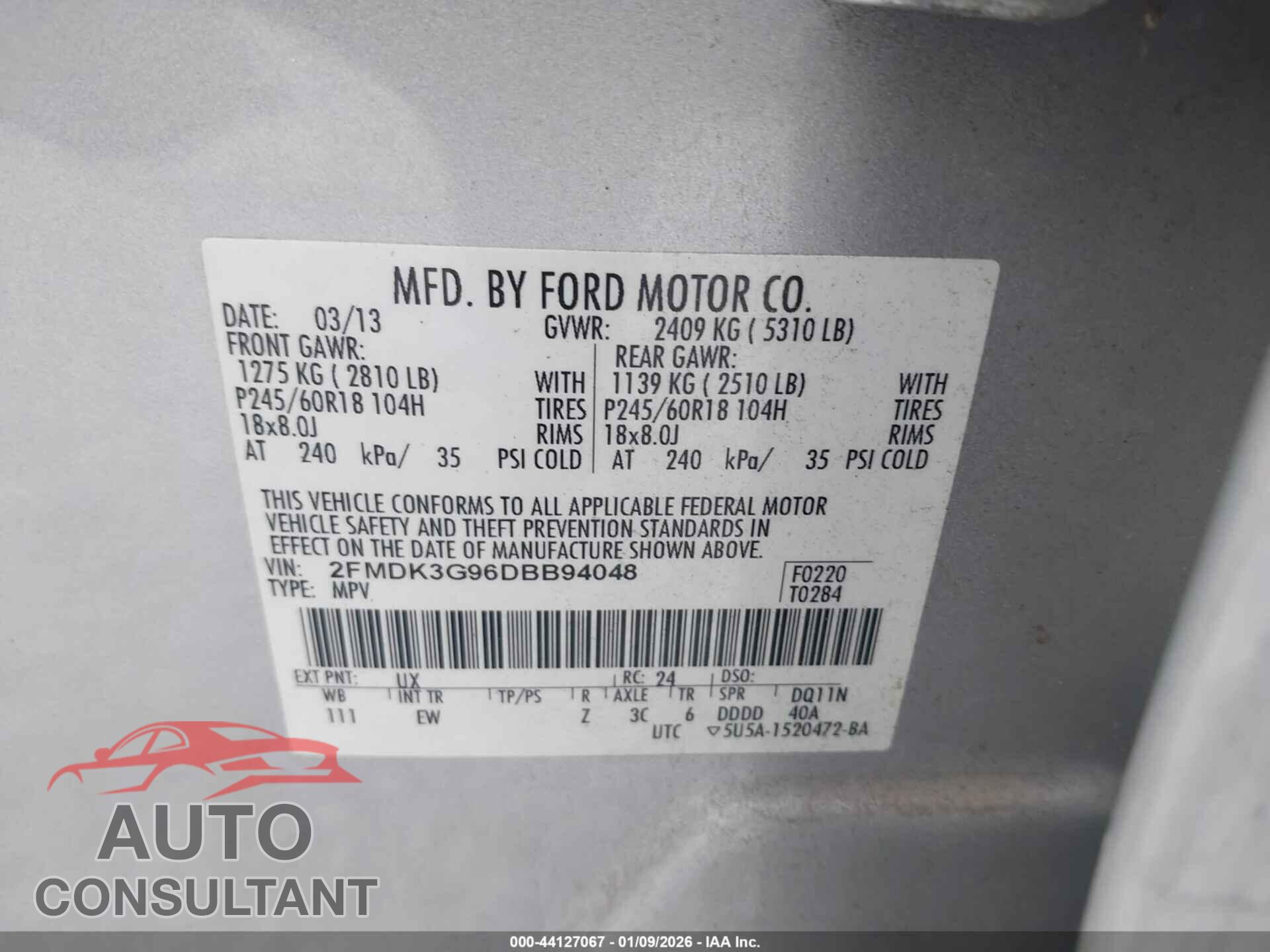 FORD EDGE 2013 - 2FMDK3G96DBB94048