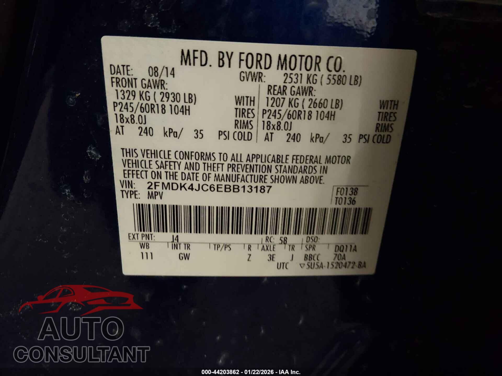 FORD EDGE 2014 - 2FMDK4JC6EBB13187