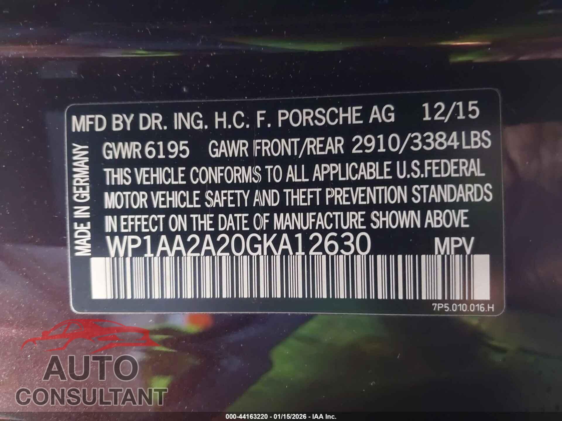 PORSCHE CAYENNE 2016 - WP1AA2A20GKA12630