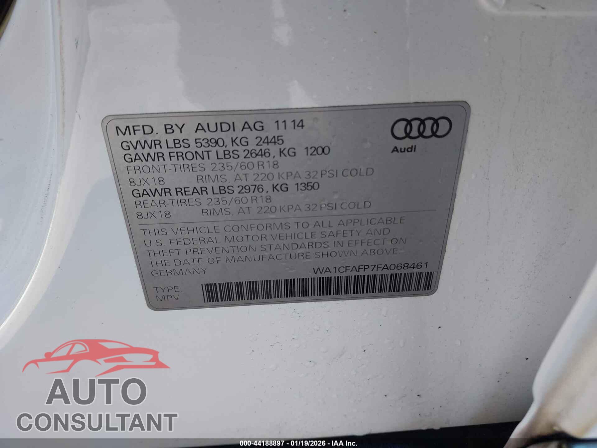 AUDI Q5 2015 - WA1CFAFP7FA068461