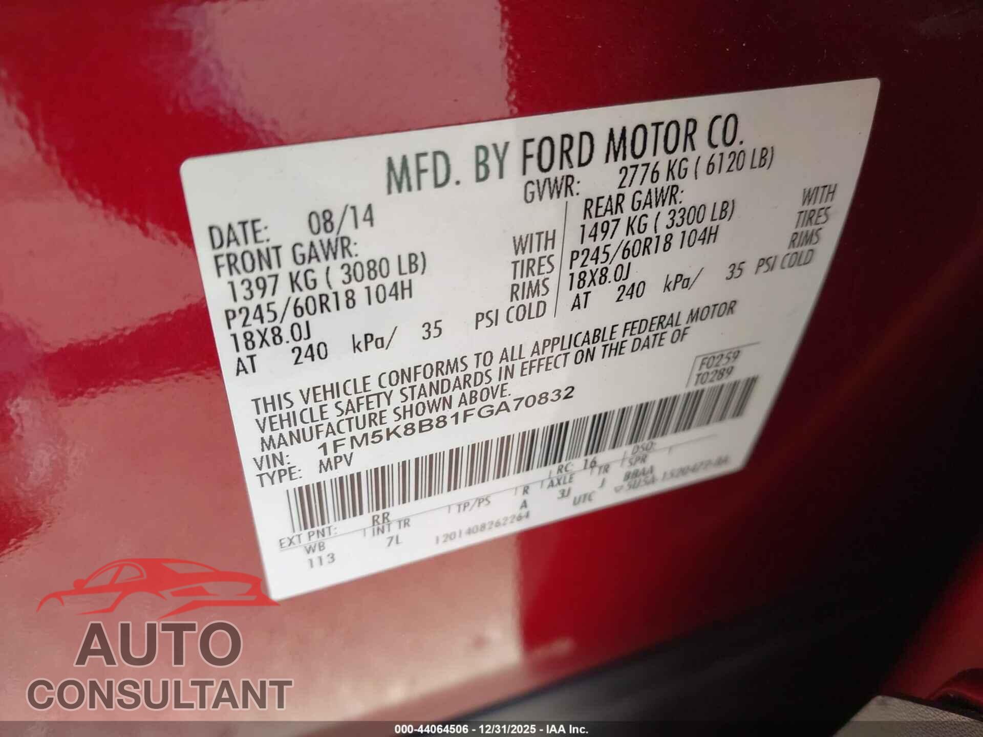 FORD EXPLORER 2015 - 1FM5K8B81FGA70832