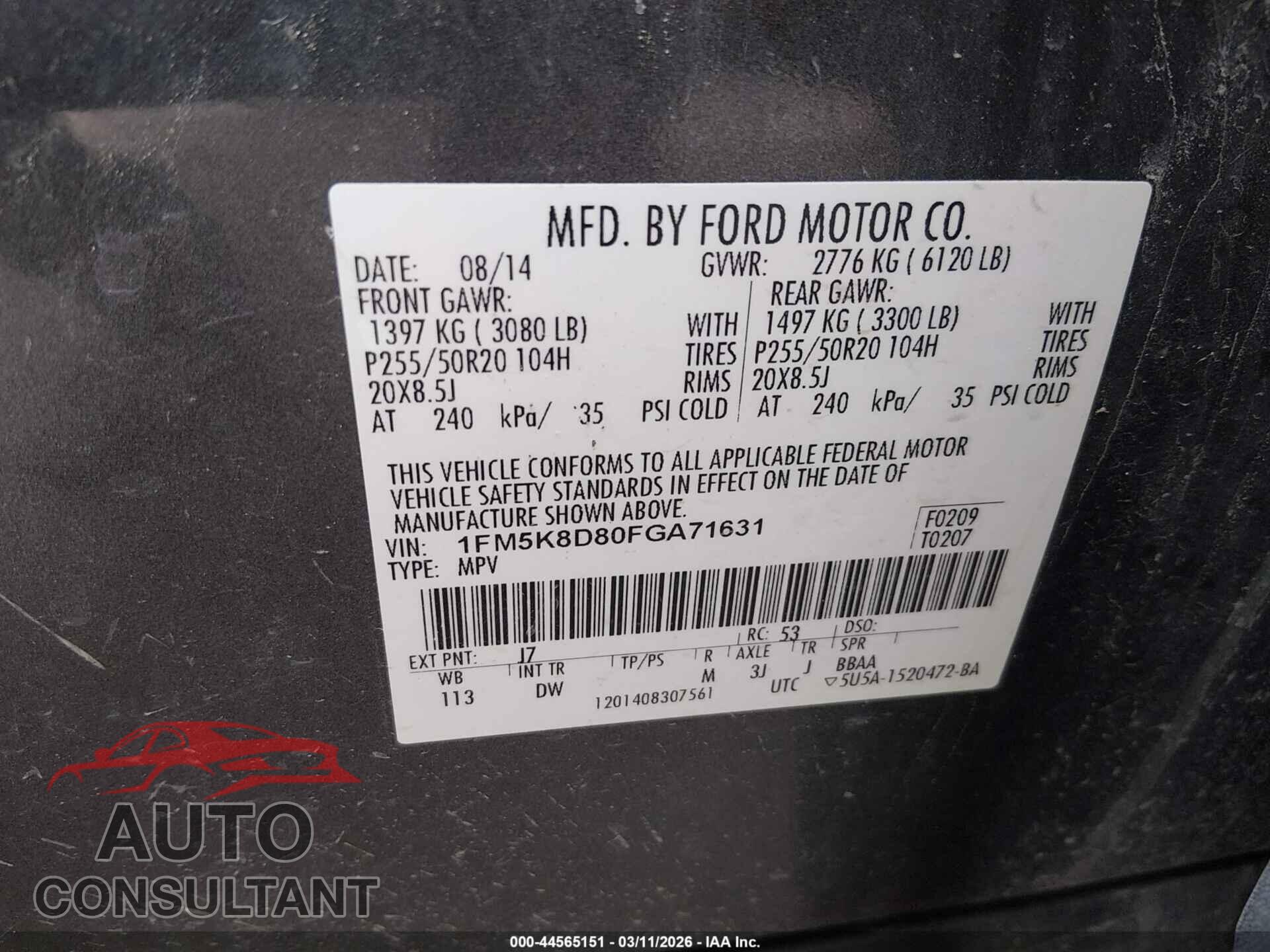 FORD EXPLORER 2015 - 1FM5K8D80FGA71631