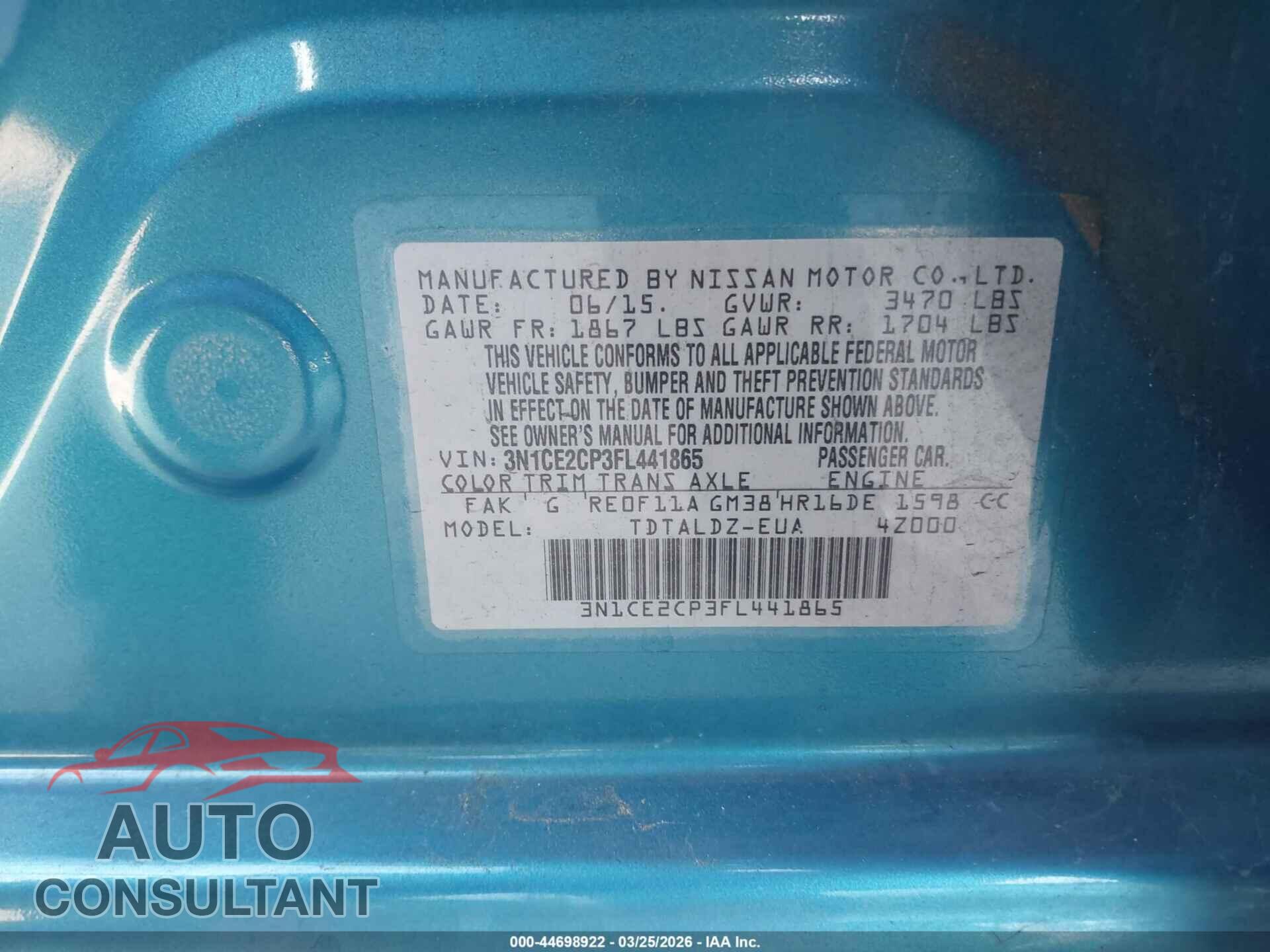 NISSAN VERSA NOTE 2015 - 3N1CE2CP3FL441865