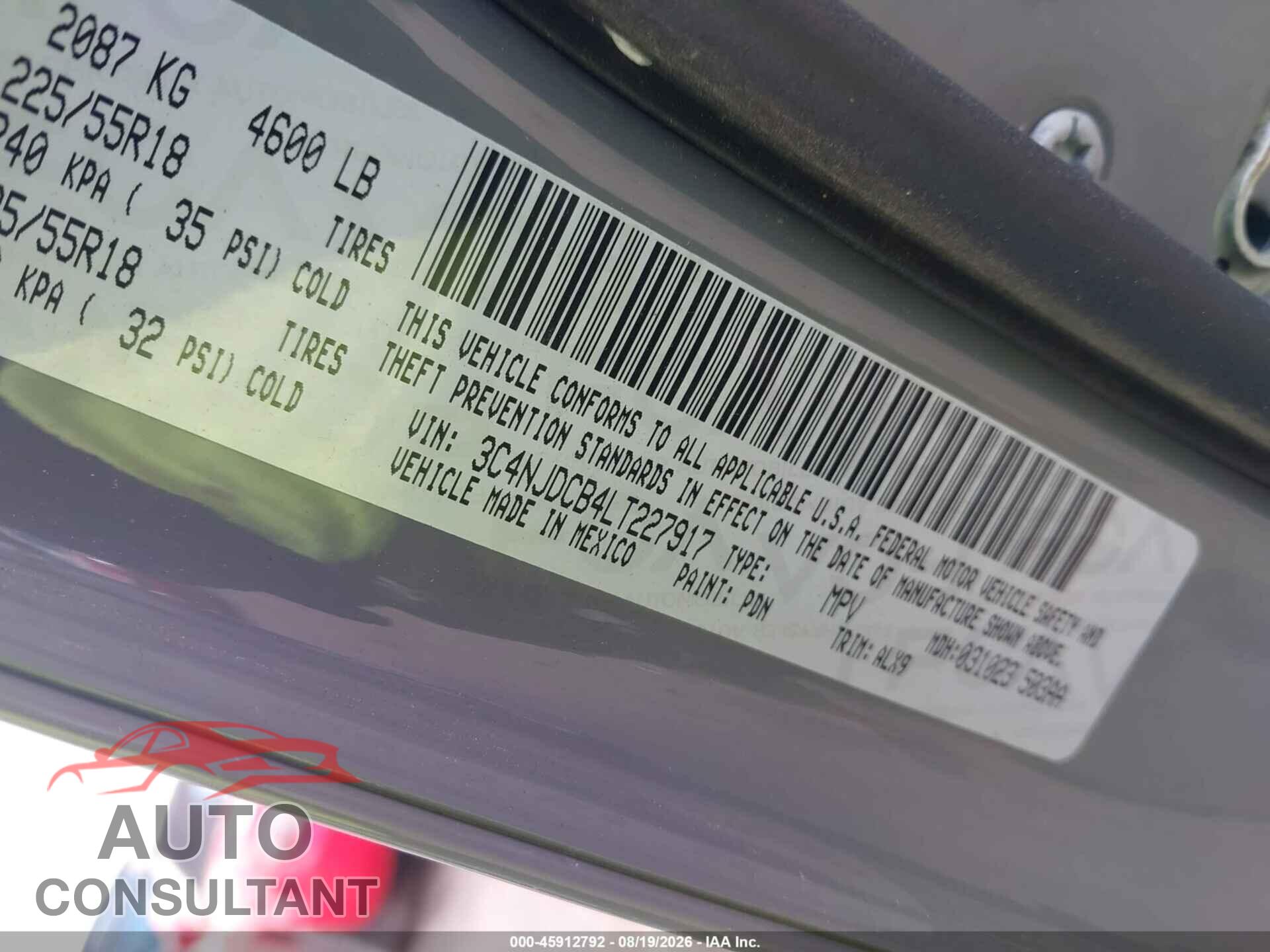 JEEP COMPASS 2020 - 3C4NJDCB4LT227917