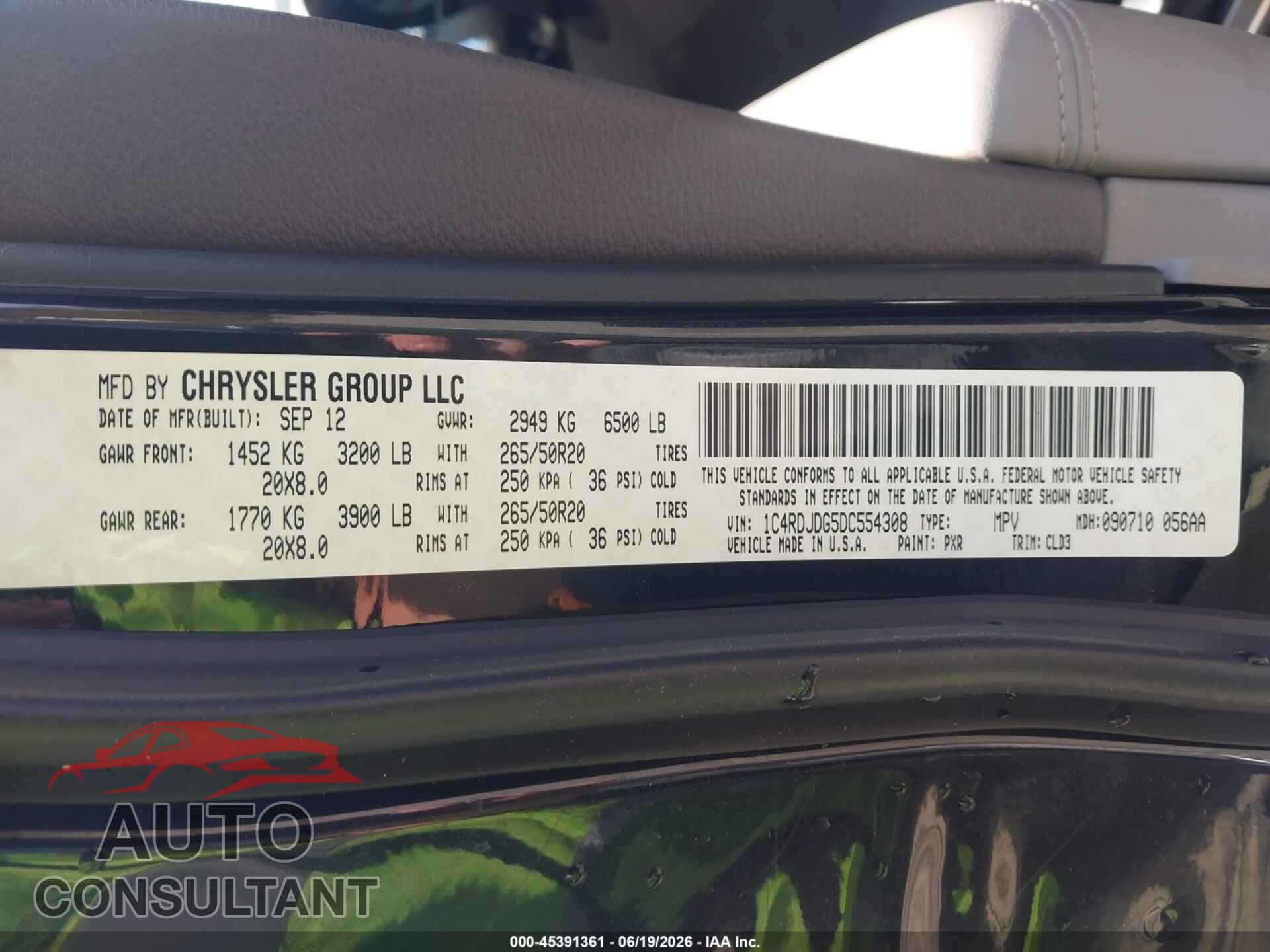 DODGE DURANGO 2013 - 1C4RDJDG5DC554308