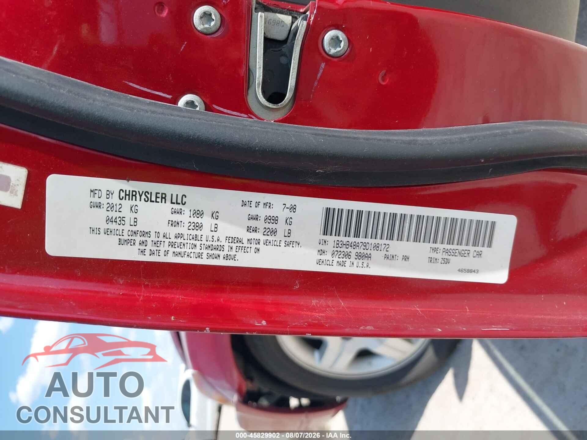 DODGE CALIBER 2009 - 1B3HB48A79D108172